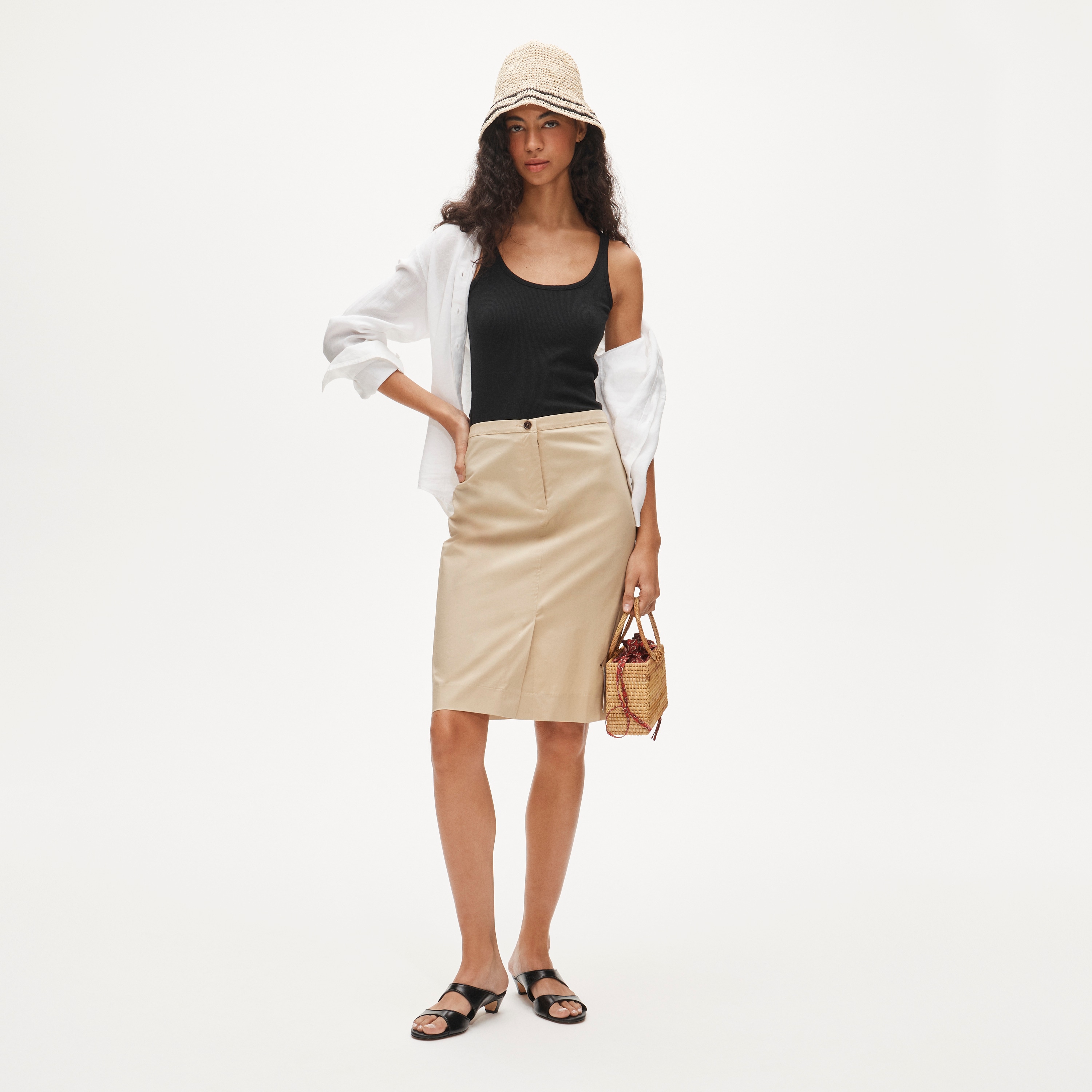 Pencil midi skirt in cotton poplin - image 2