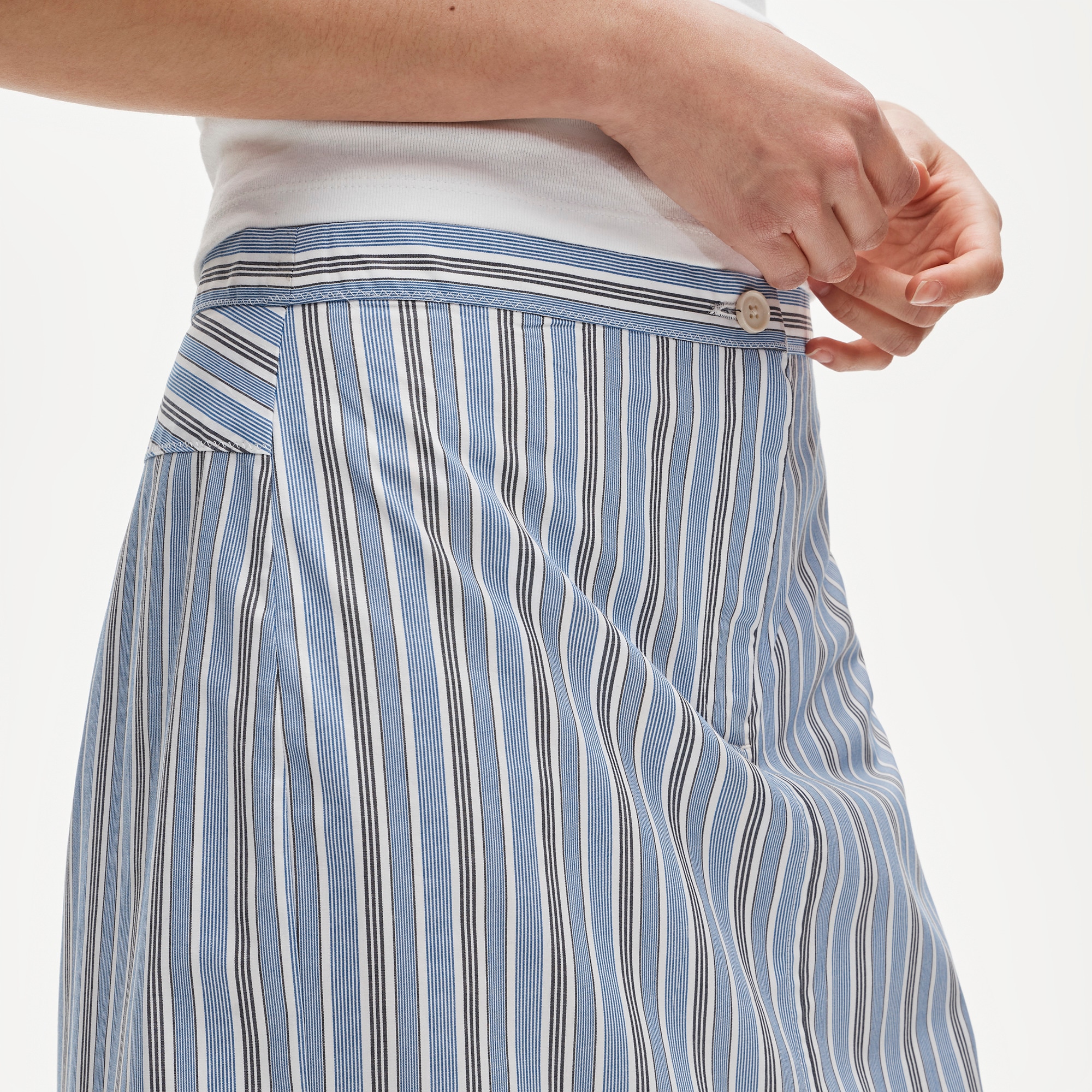Pencil midi skirt in striped cotton poplin