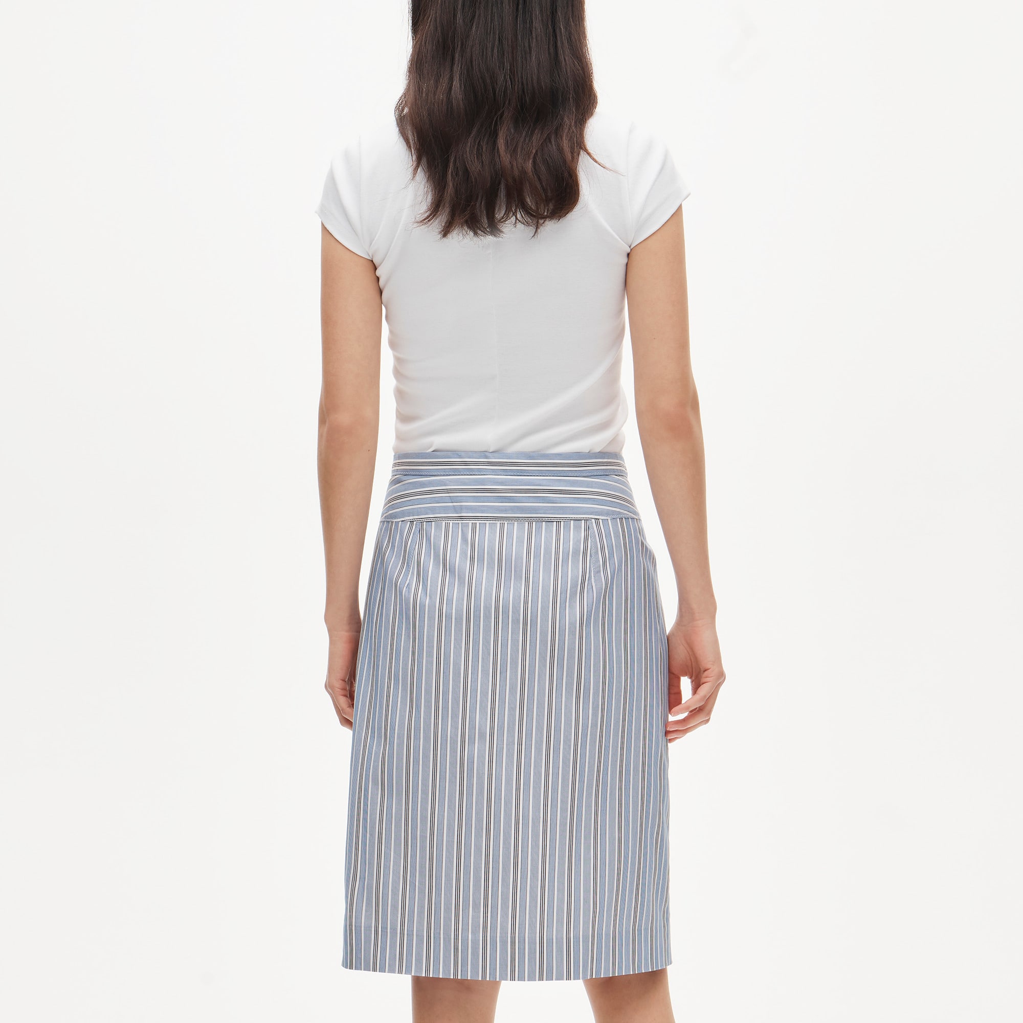 Pencil midi skirt in striped cotton poplin