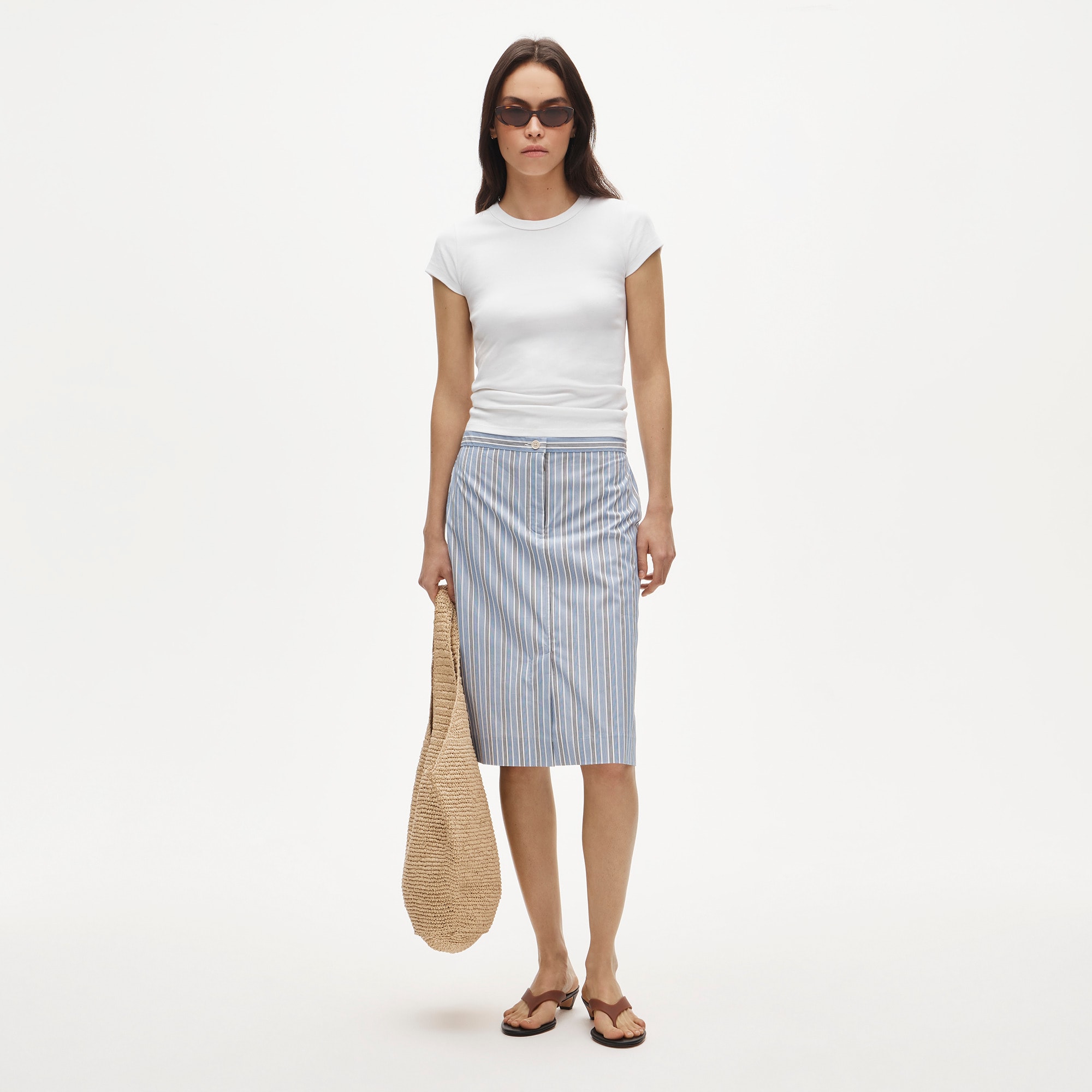 Pencil Midi Skirt In Striped Cotton Poplin For Women | J.Crew