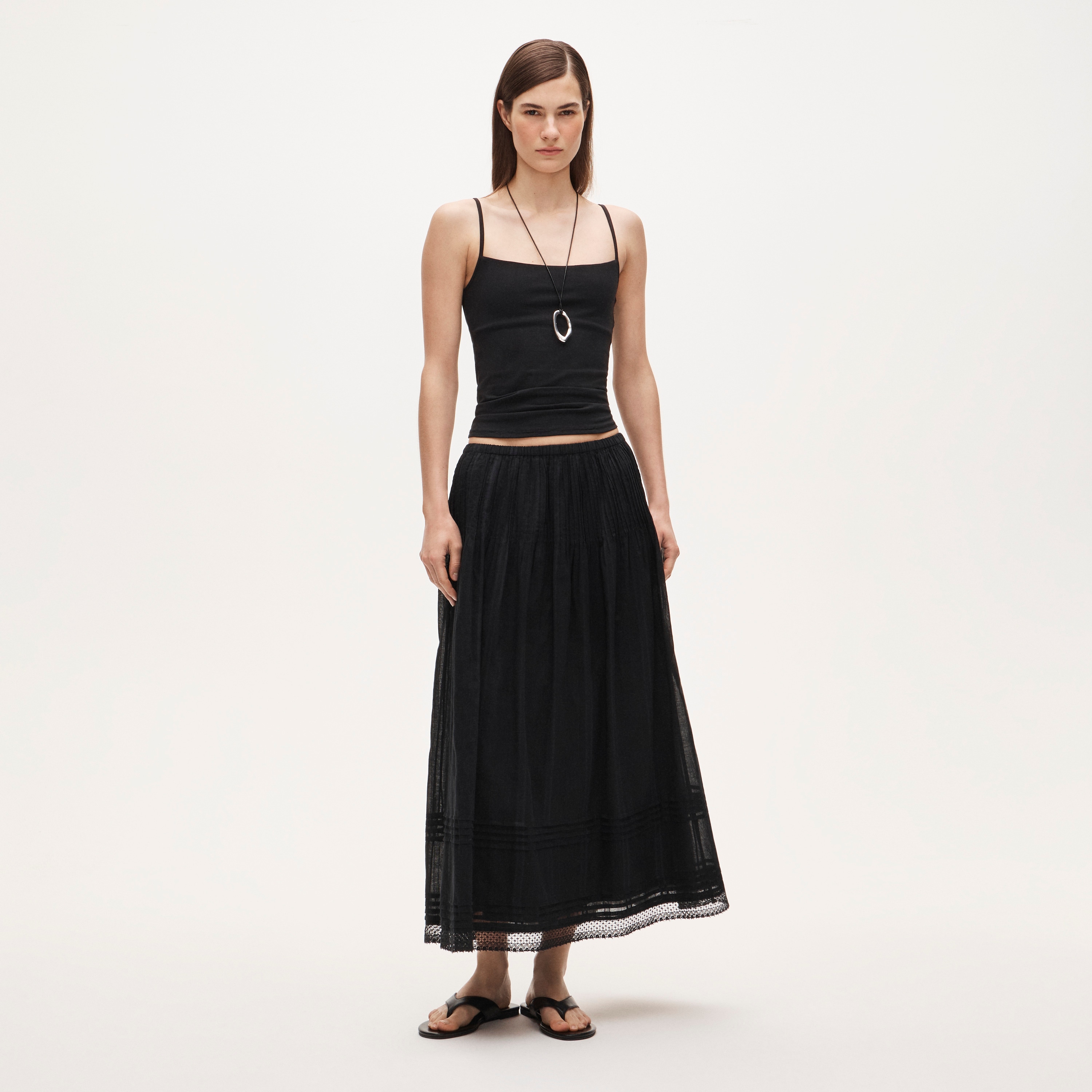 Midi skirt in embroidered dobby