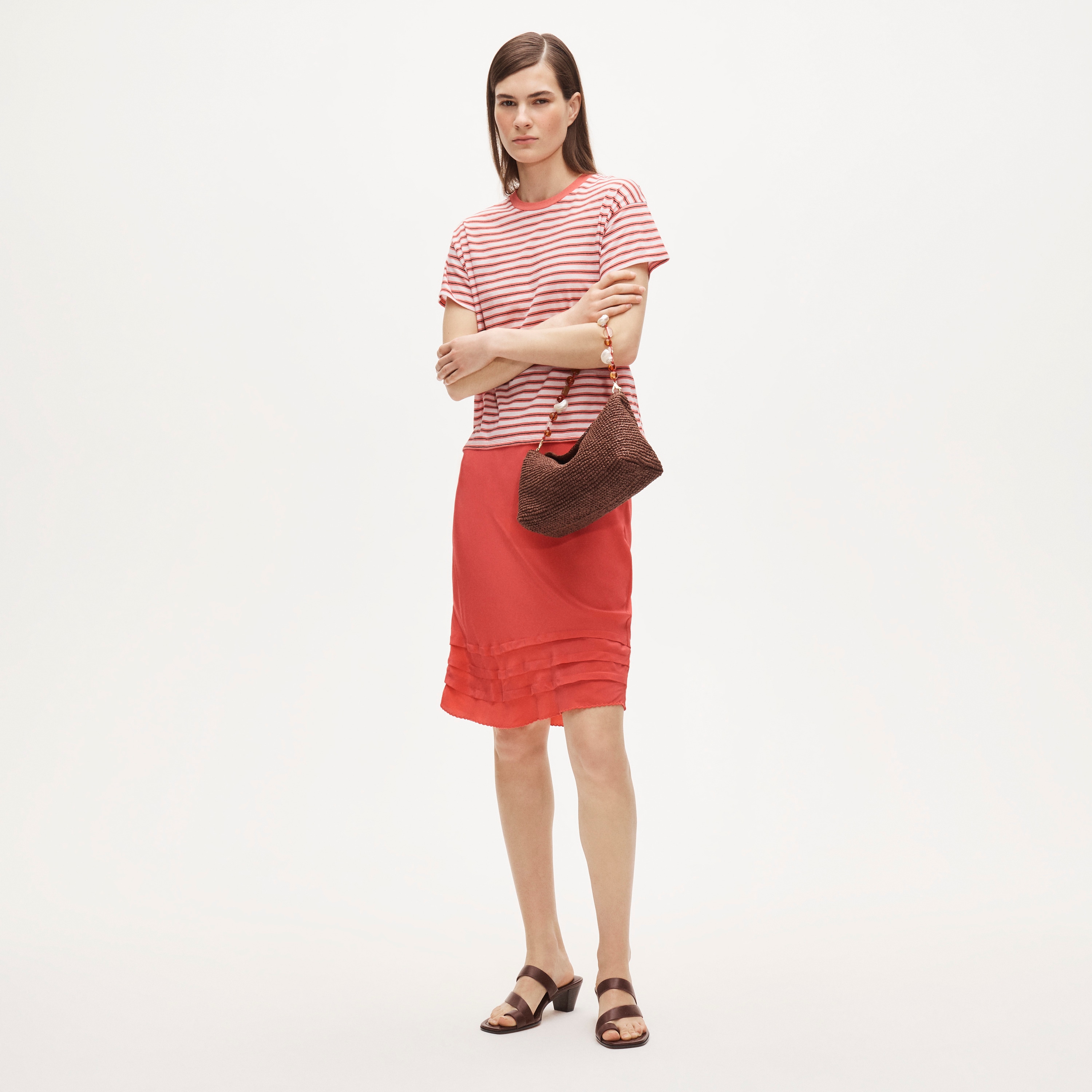Ruffle-trim slip skirt in crepe de chine