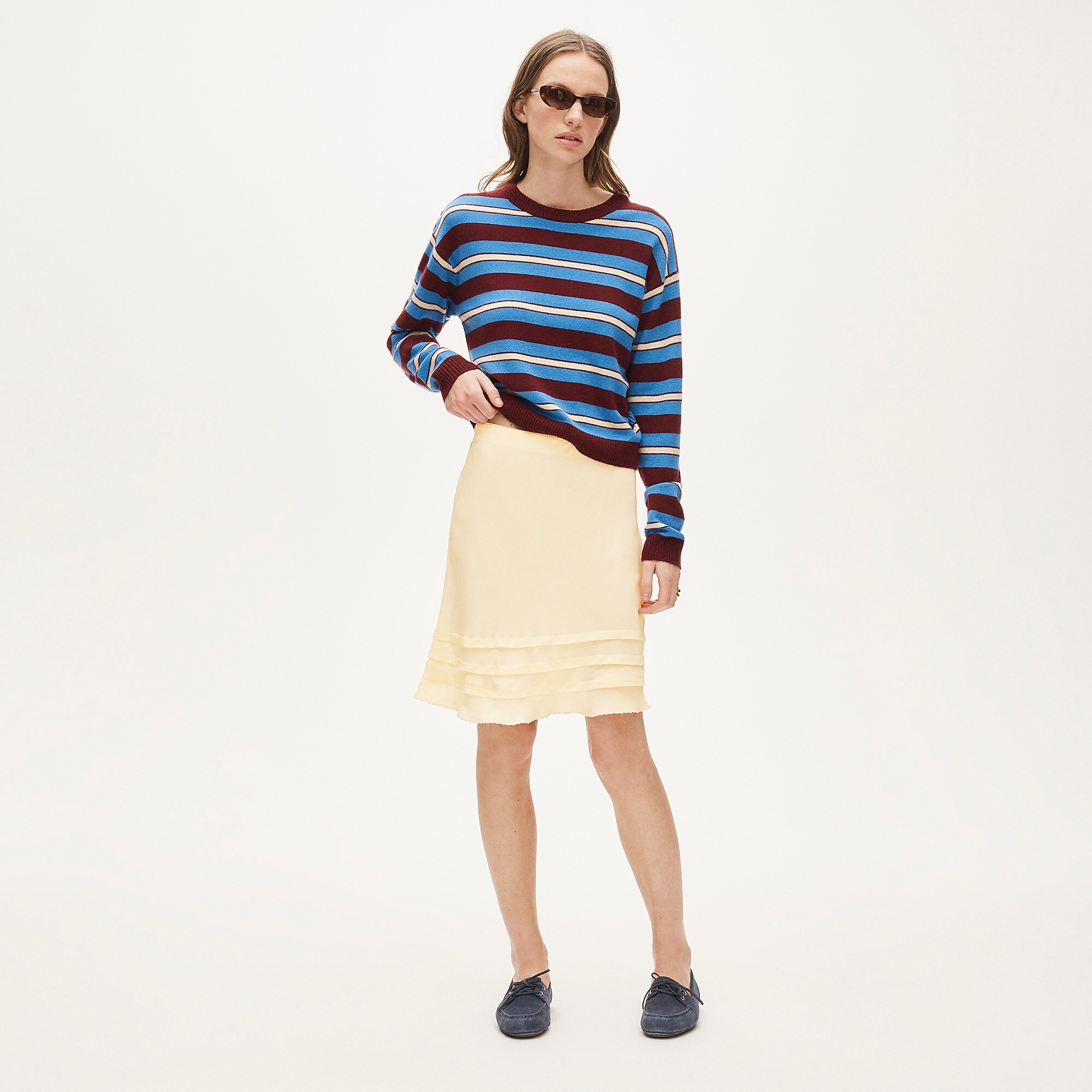 Ruffle-trim slip skirt in crepe de chine