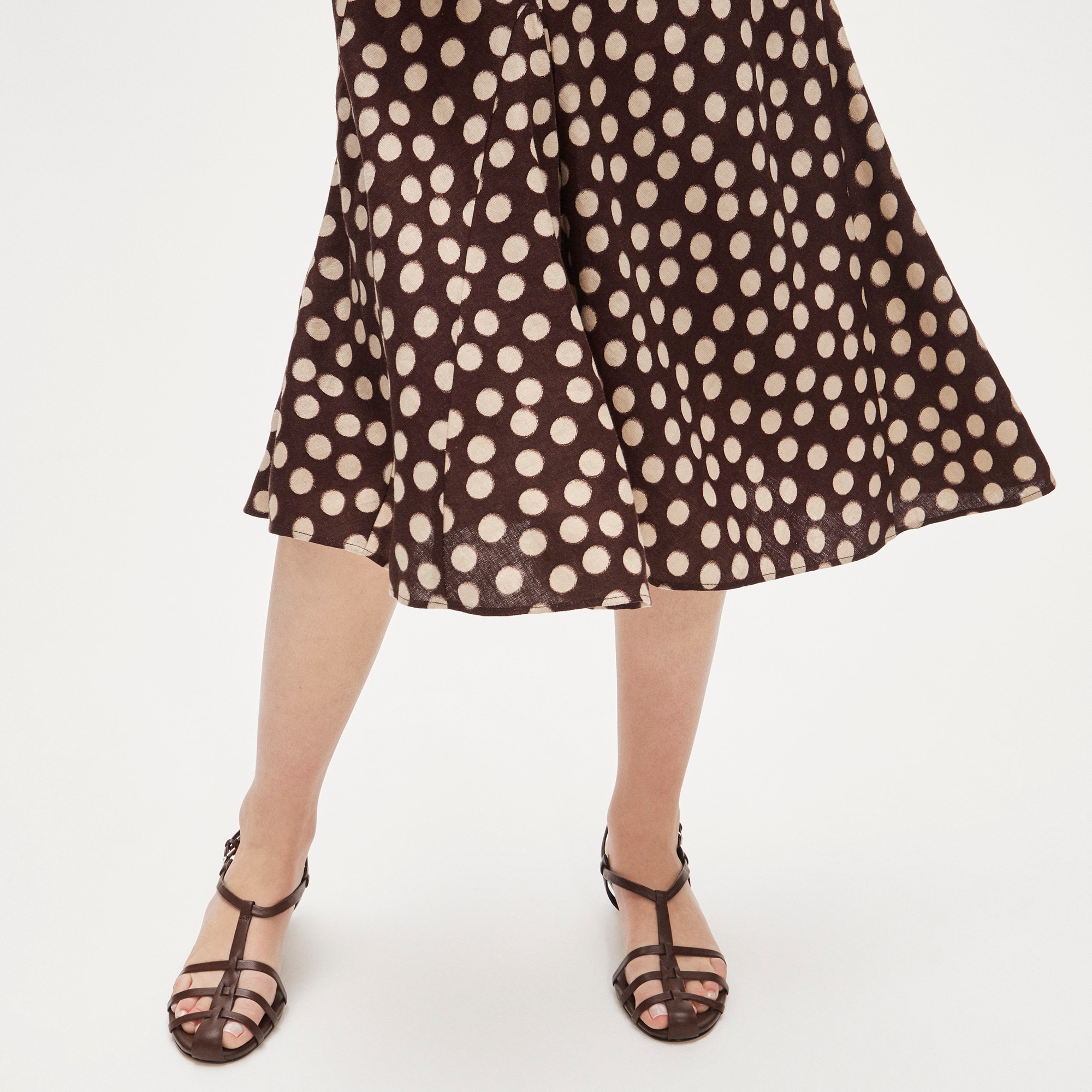 Gwyneth flounce-hem slip skirt in linen dot