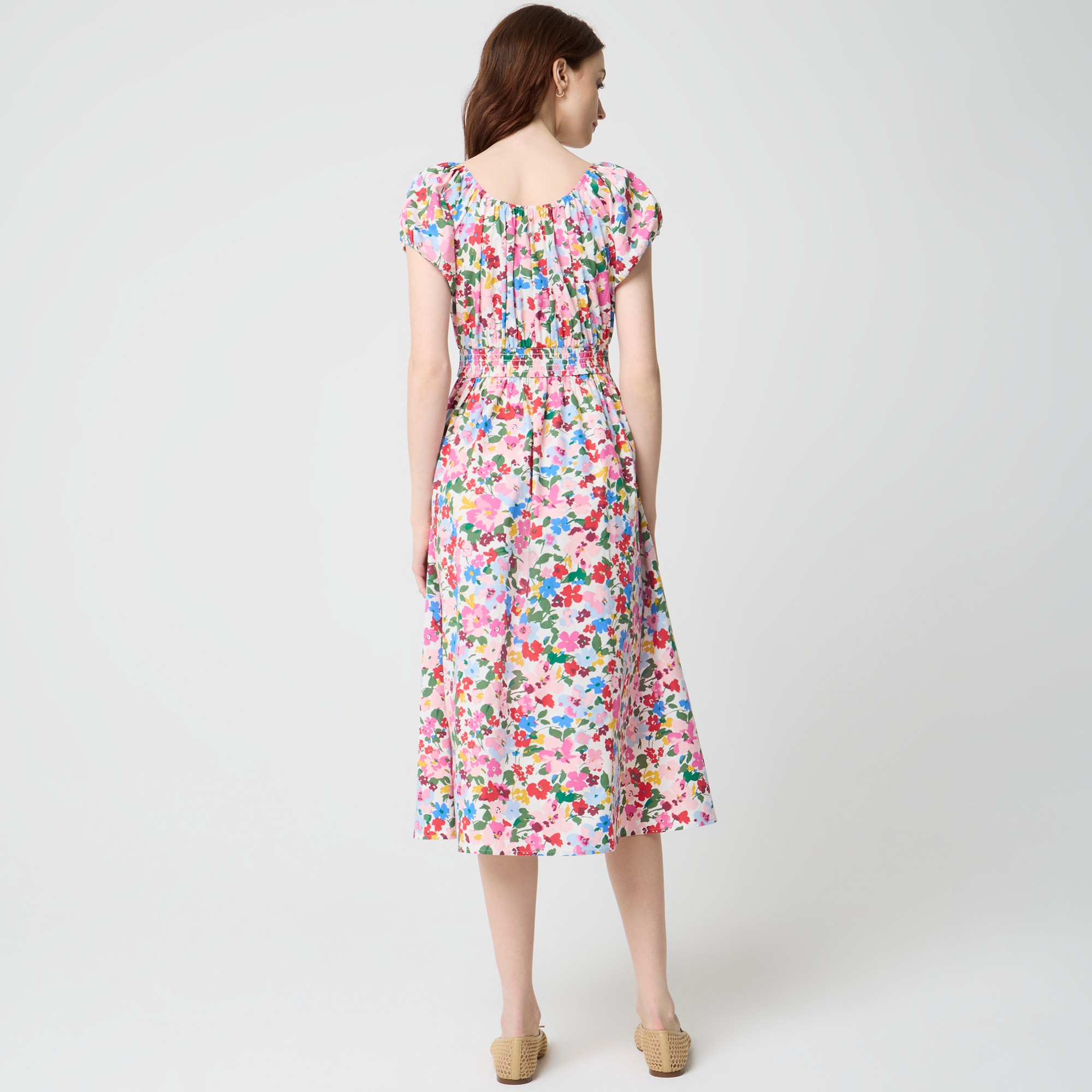 Floral smocked-waist midi dress