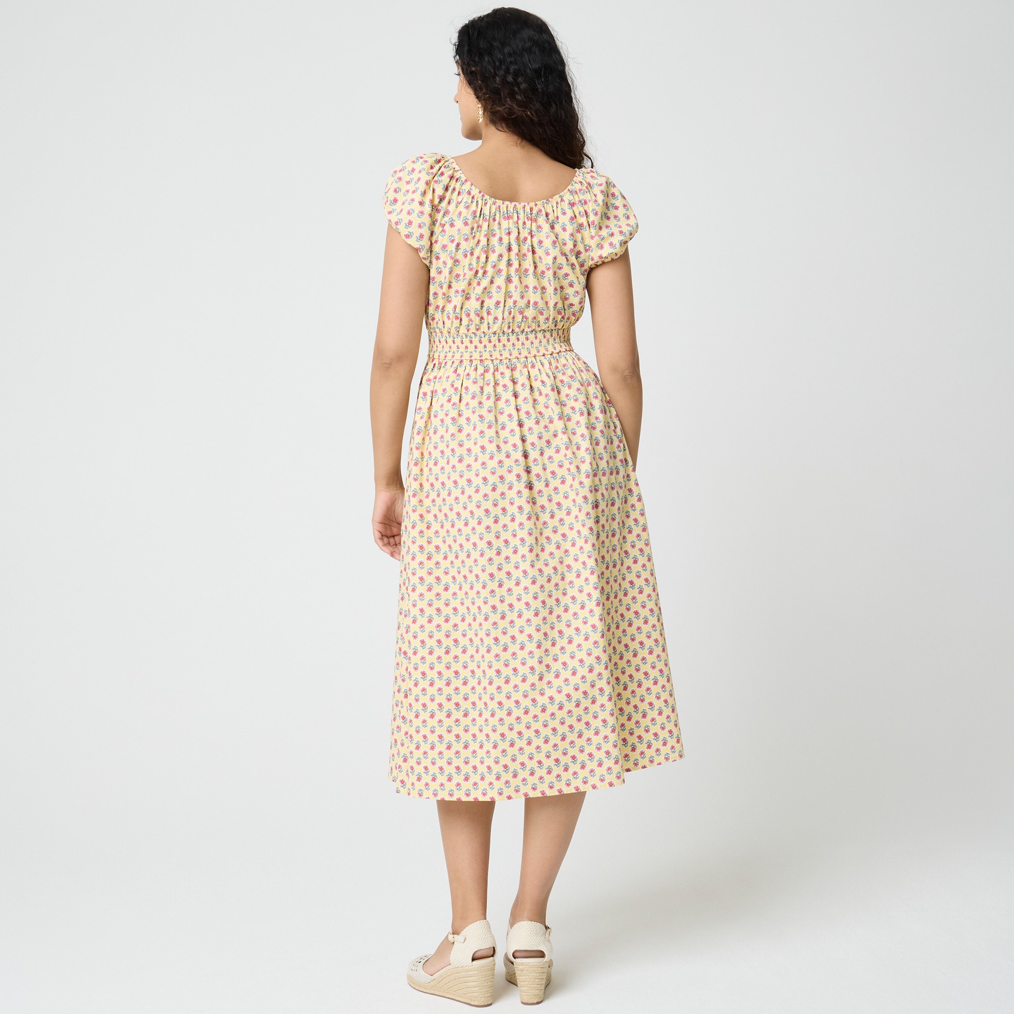 Floral smocked-waist midi dress