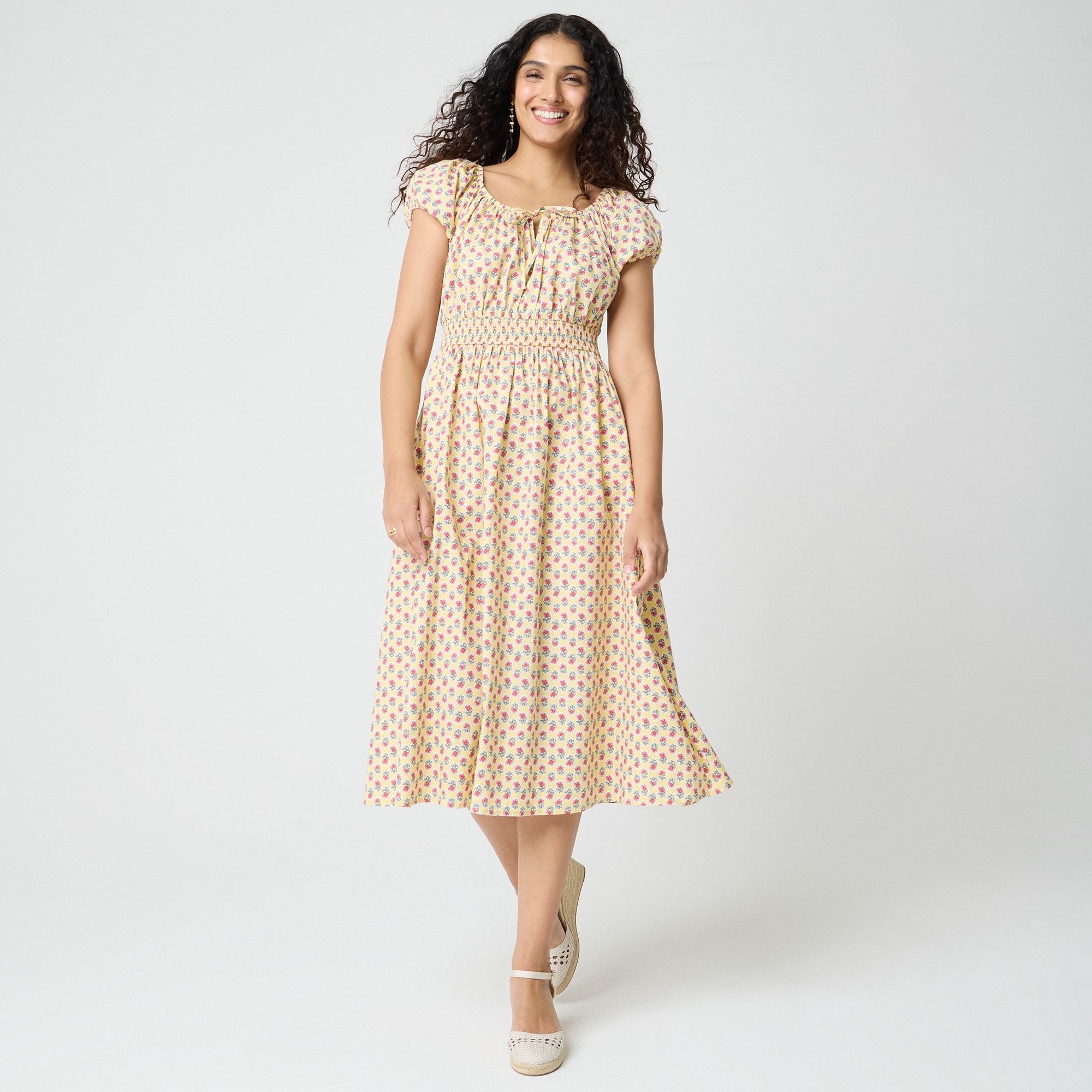 womens Floral smocked-waist midi dress