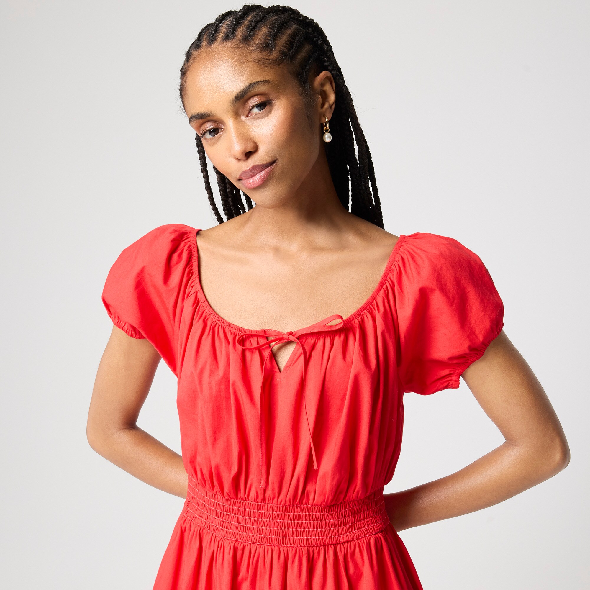 Smocked-waist midi dress