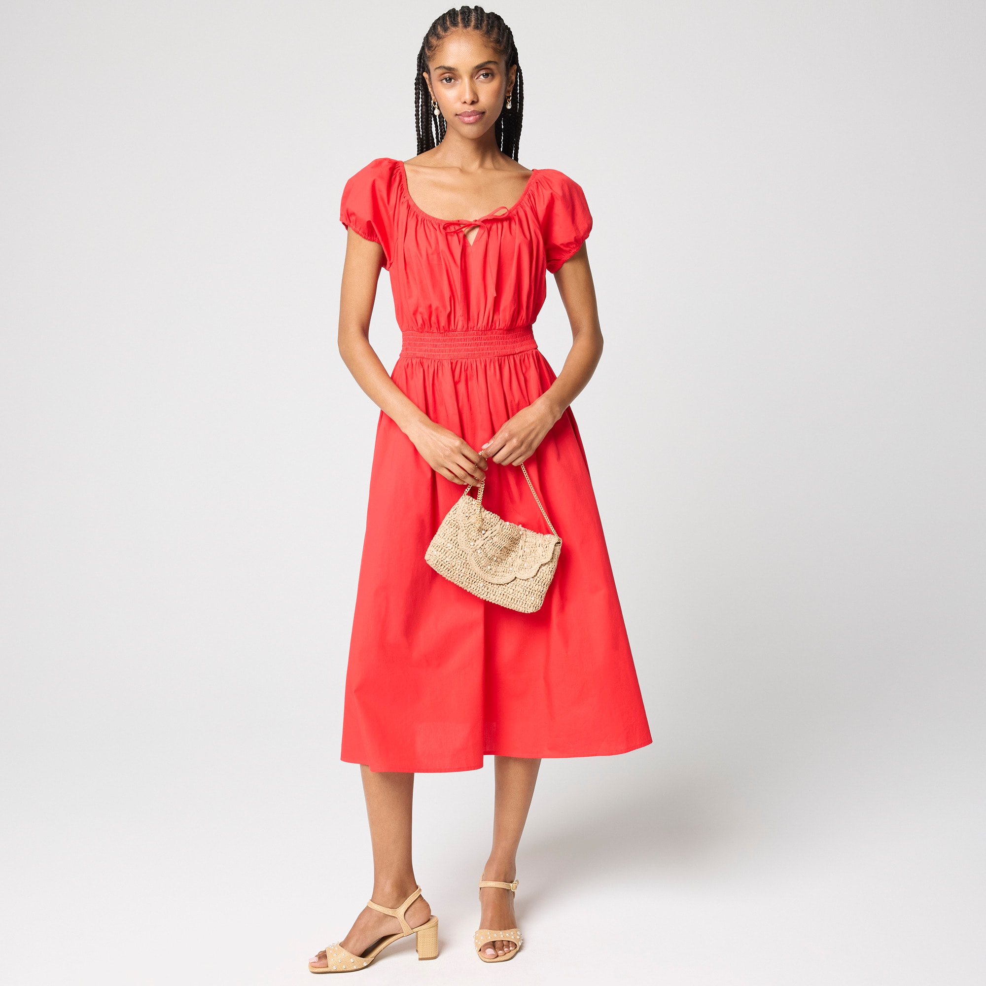 Smocked-waist midi dress