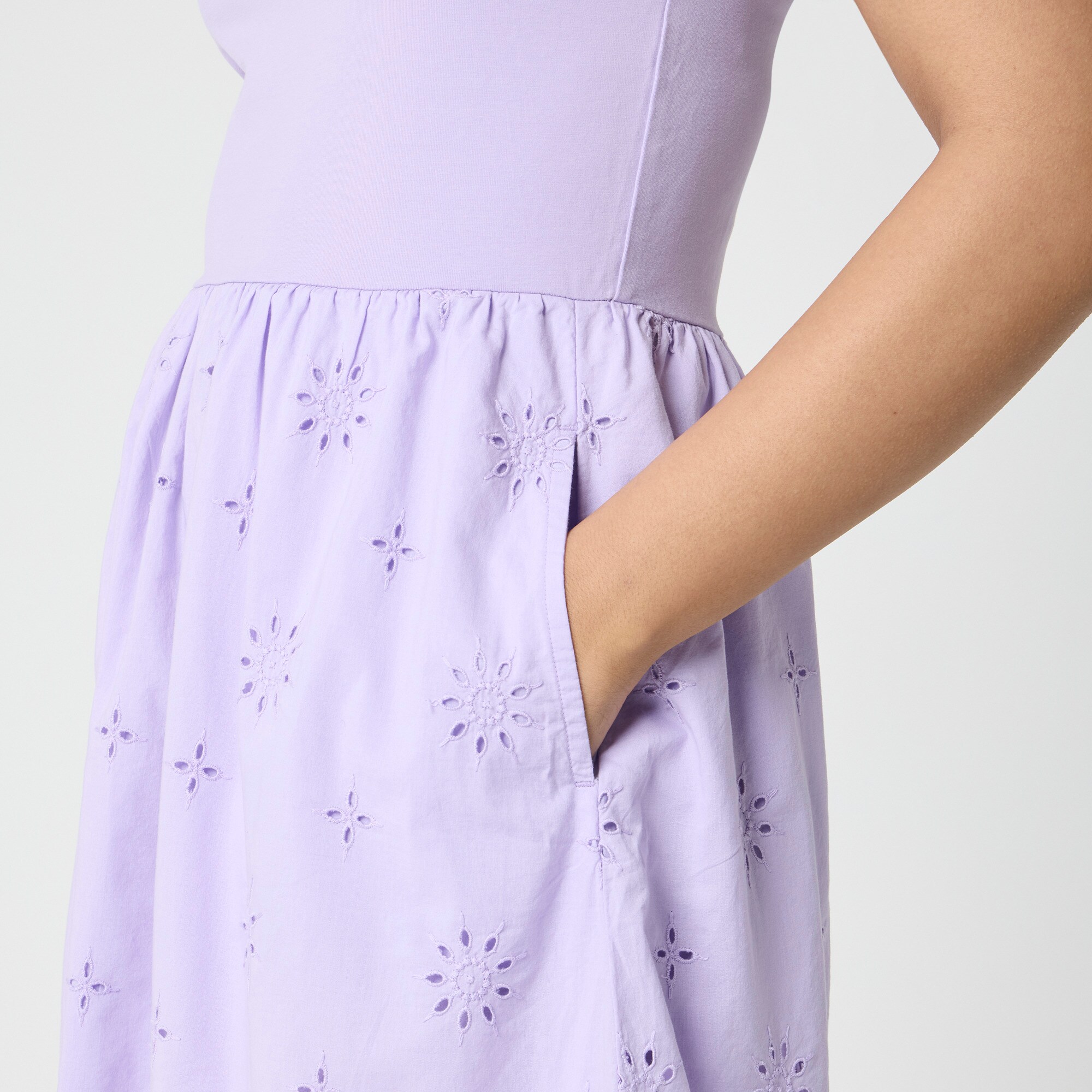 Tall eyelet mixed-media midi dress