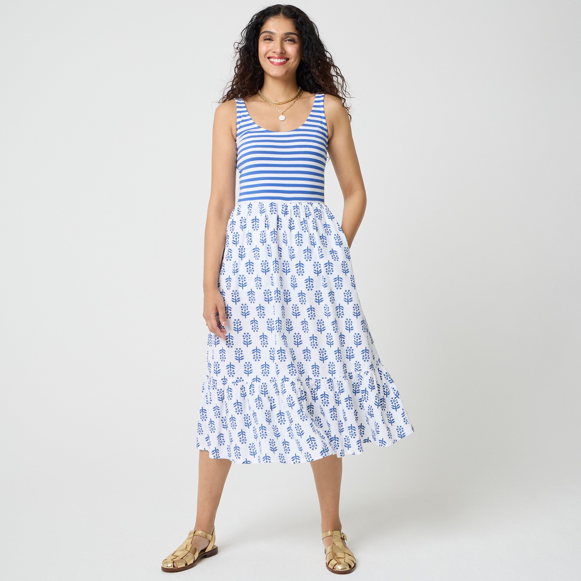 knee length dresses for ladies MIXED FABRIC DRESS