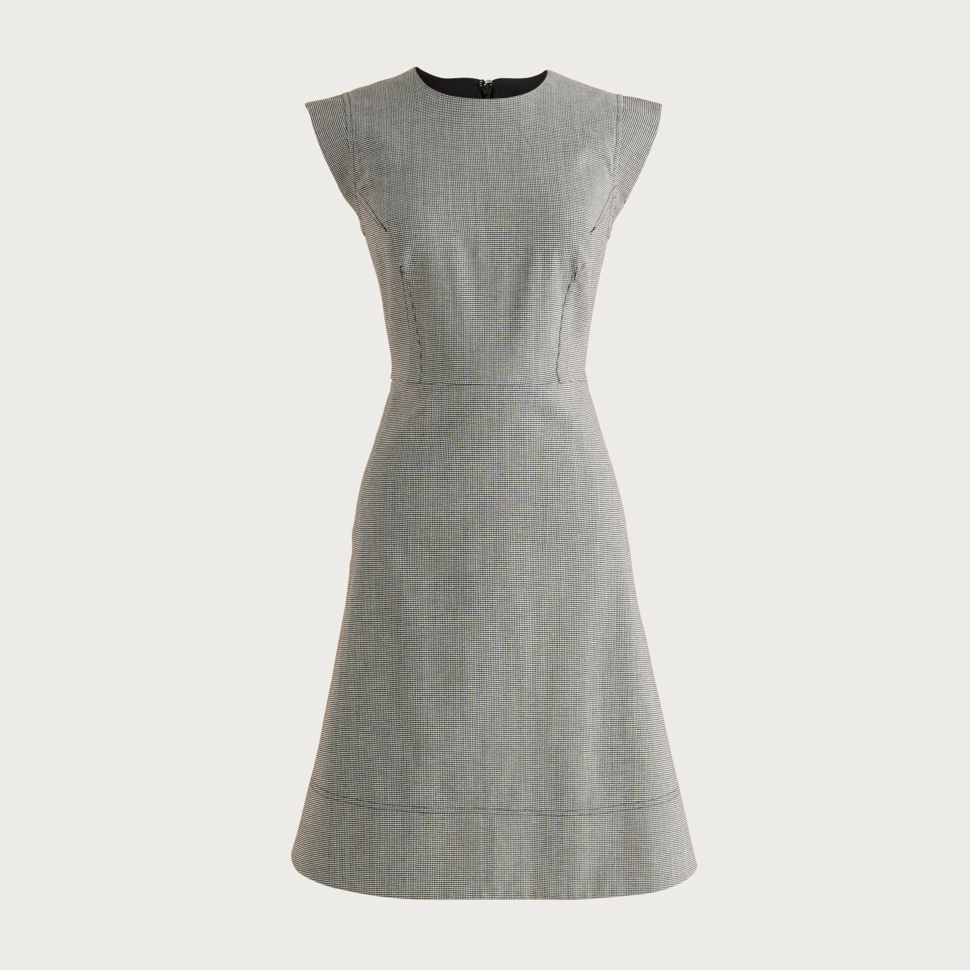 Seamed suit dress in houndstooth wool blend