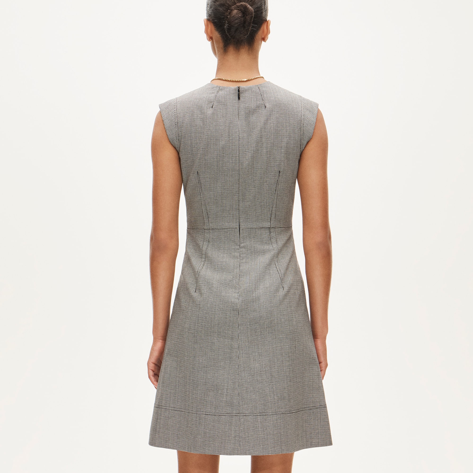Seamed suit dress in houndstooth wool blend