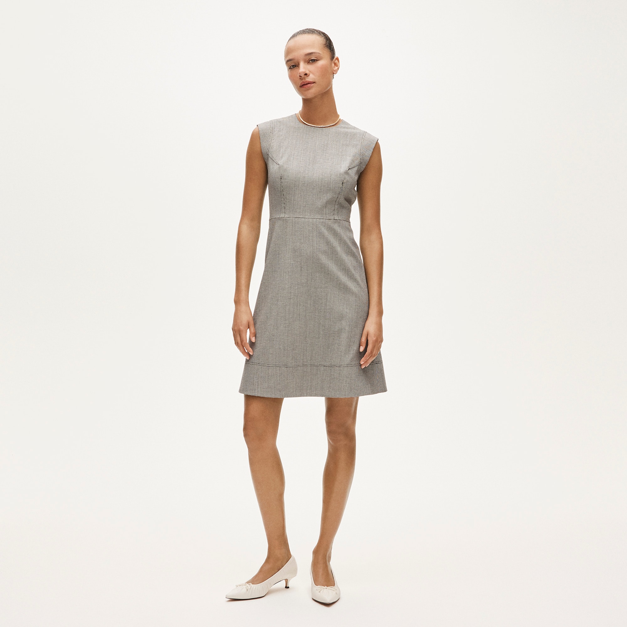 womens Seamed suit dress in houndstooth wool blend