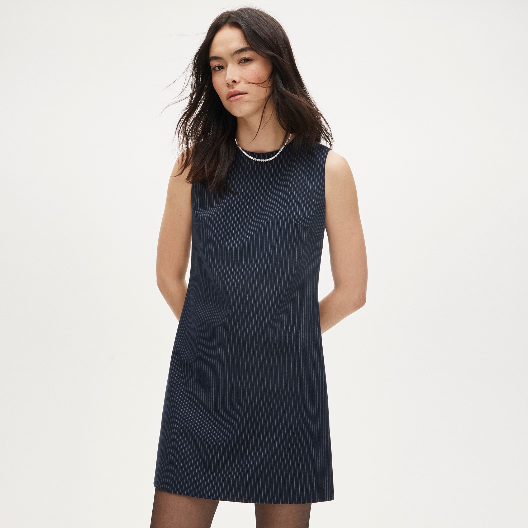 womens Mini shift dress in pinstriped wool blend