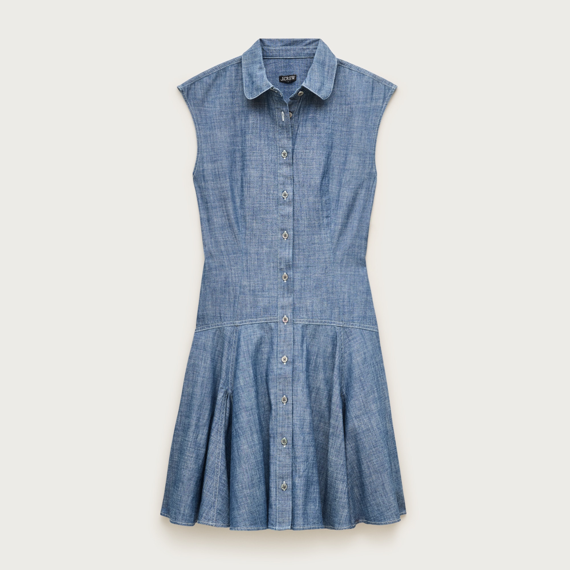 Button-front mini dress in chambray