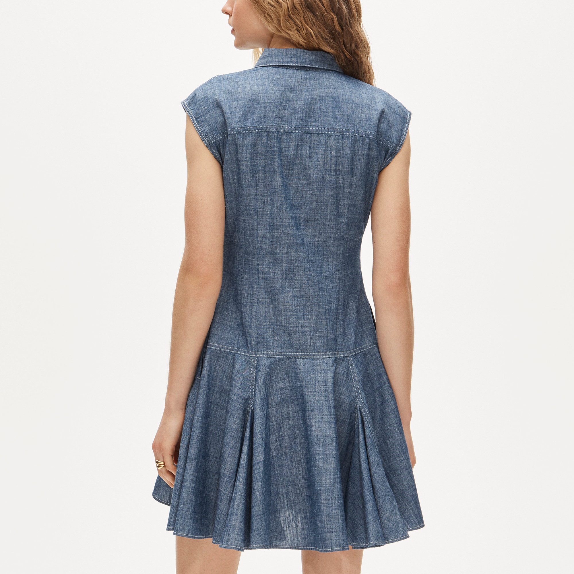 Button-front mini dress in chambray - image 4