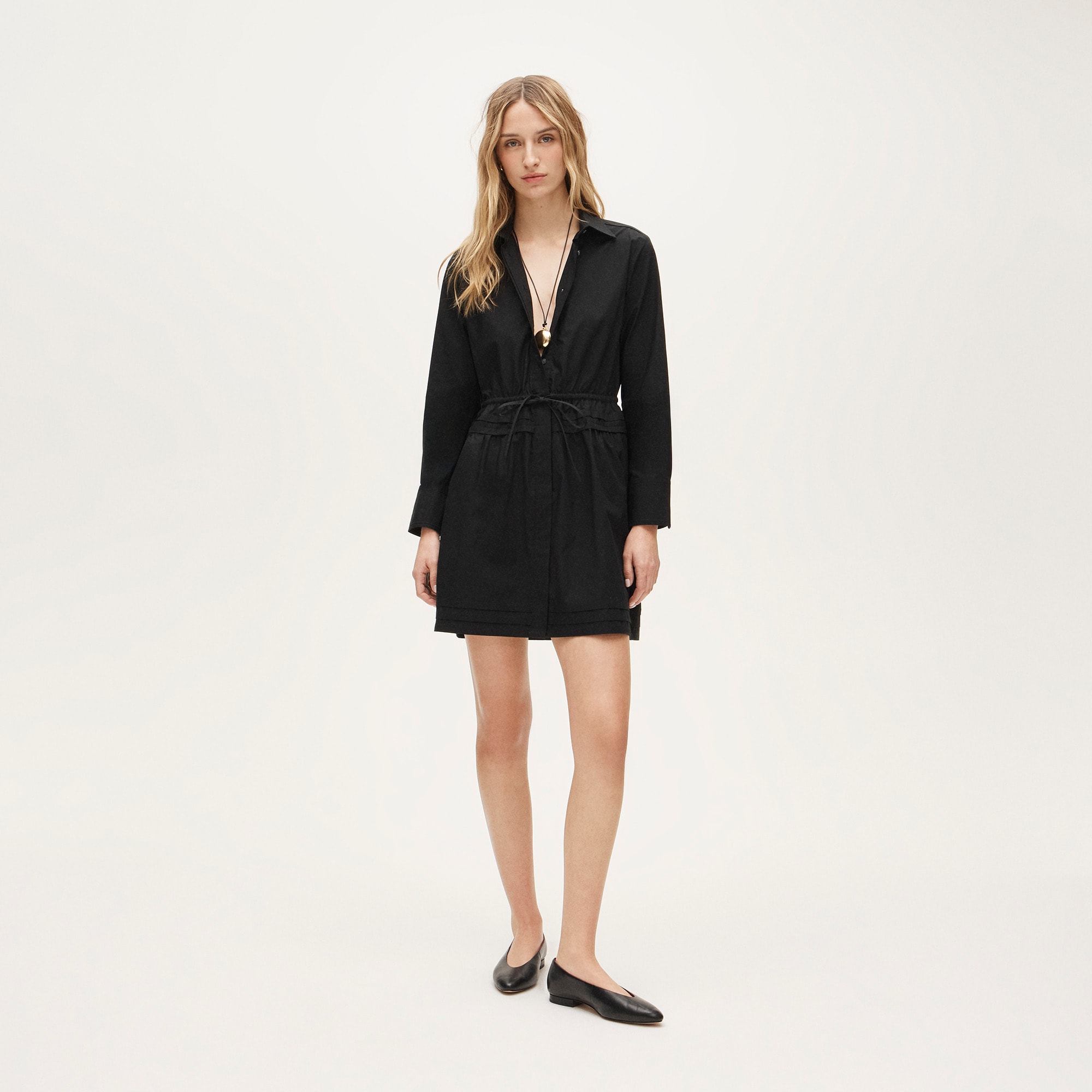 Petite Elena mini shirt-dress in cotton poplin - Black