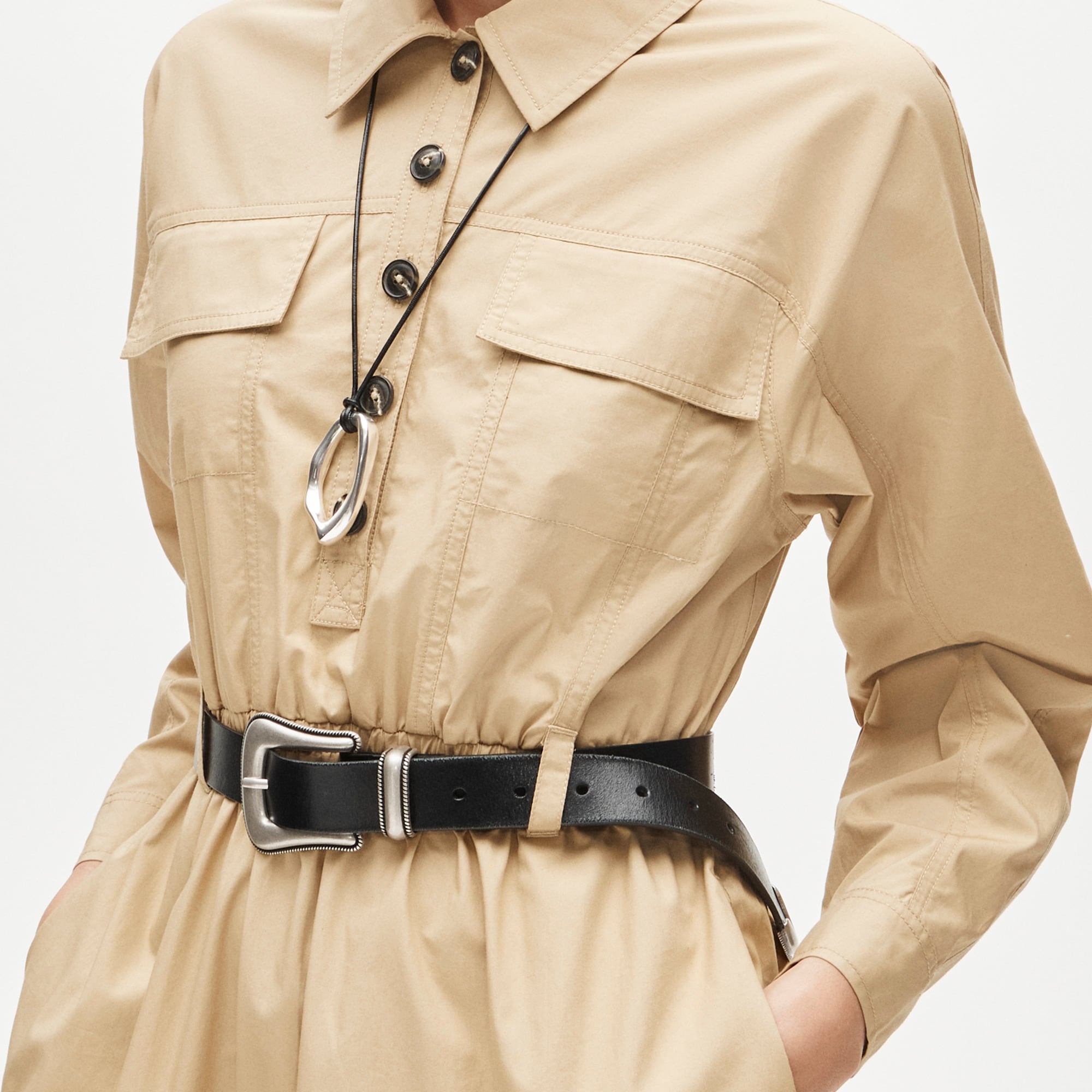 Trench shirt-dress in cotton poplin