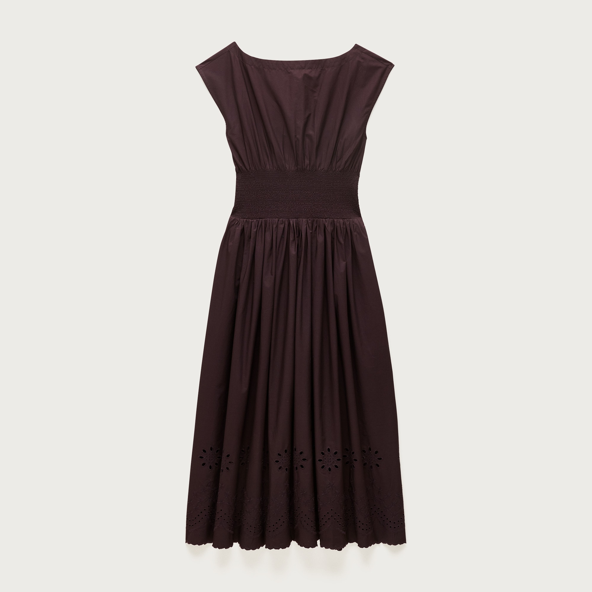  Smocked eyelet-hem dress in cotton poplin