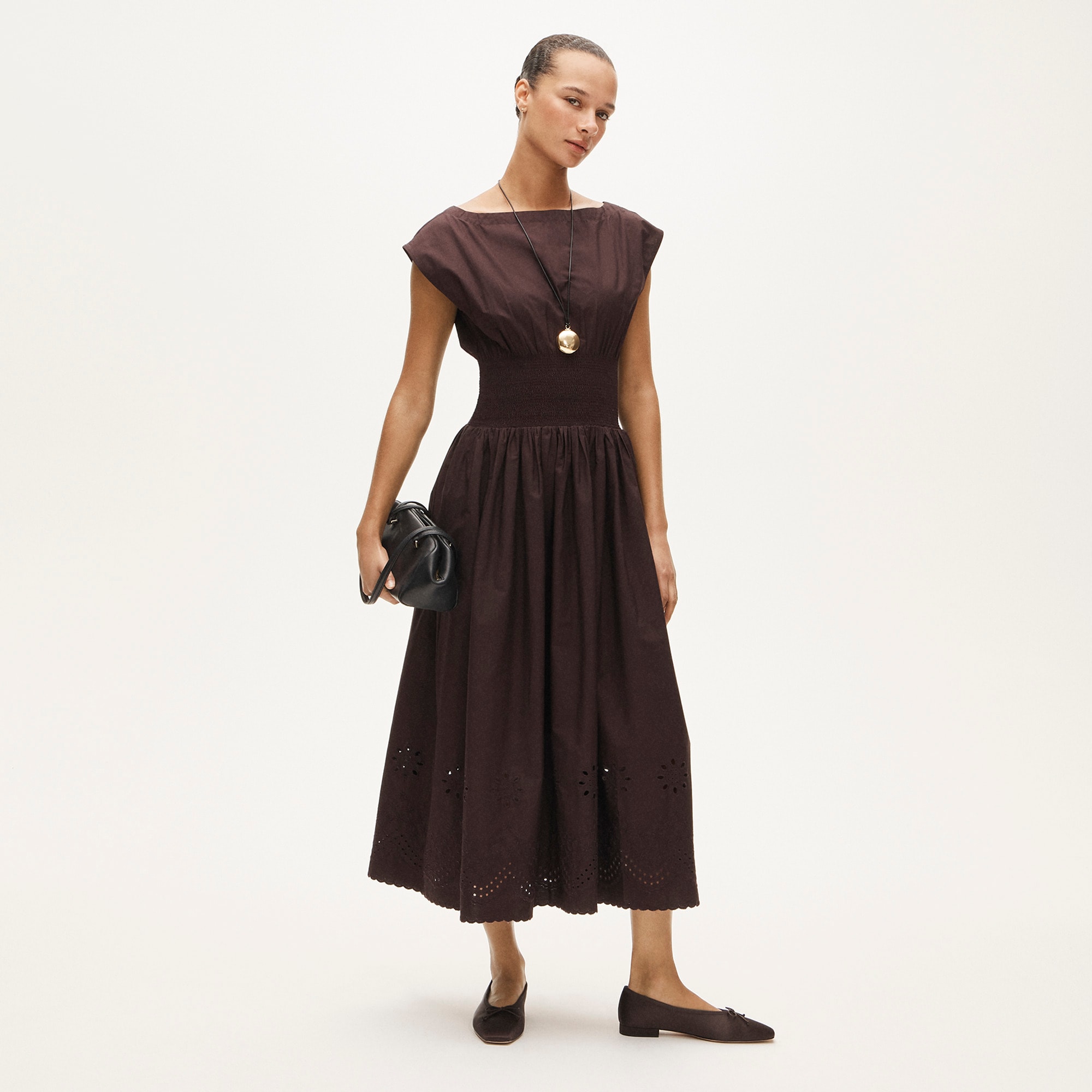 Petite smocked eyelet-hem dress in cotton poplin - Other