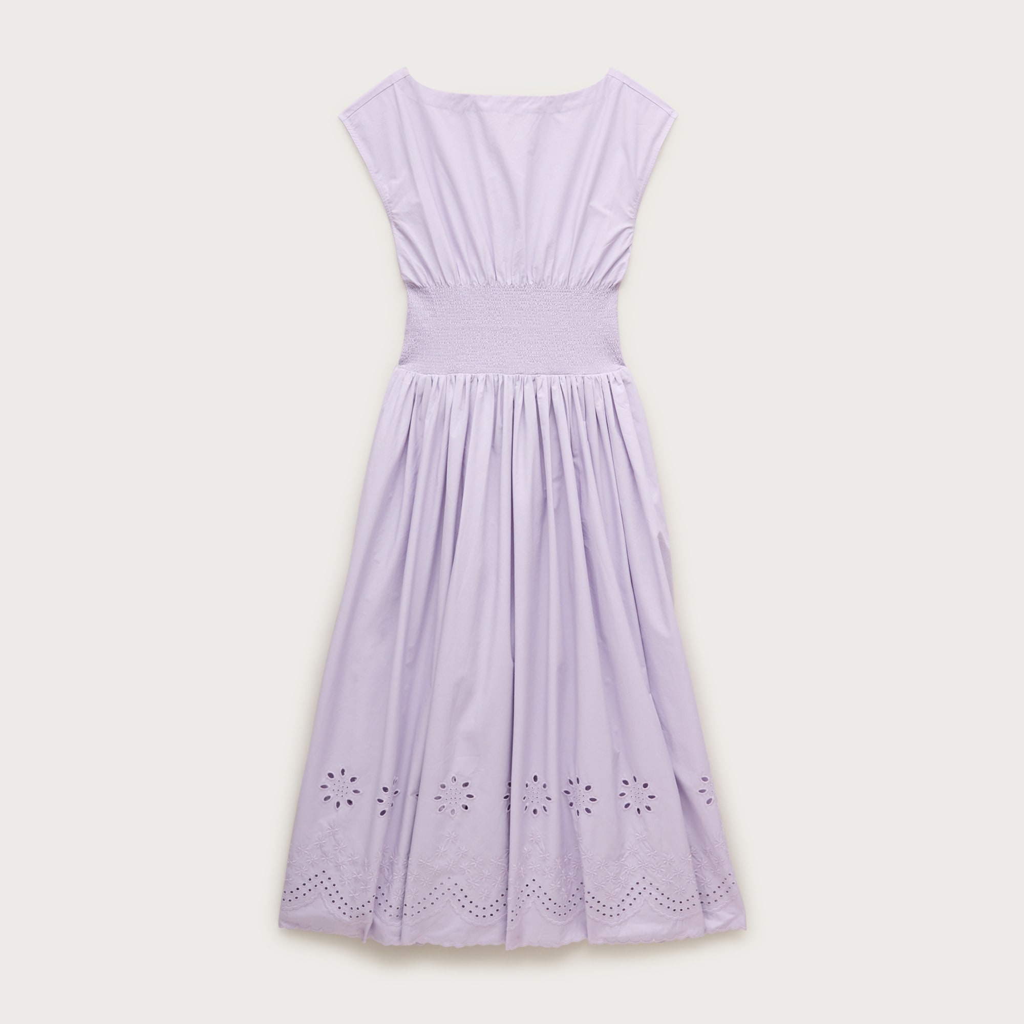 Smocked eyelet-hem dress in cotton poplin