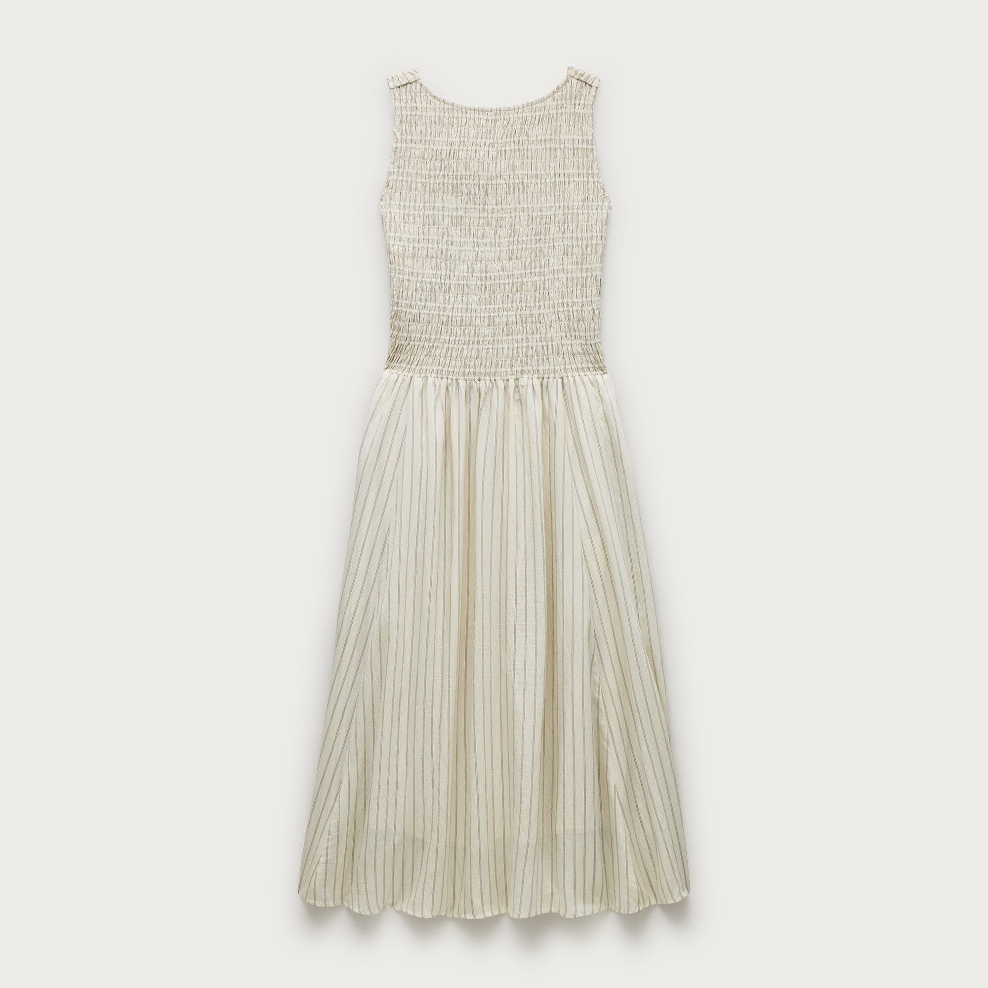 Smocked midi dress in stripe