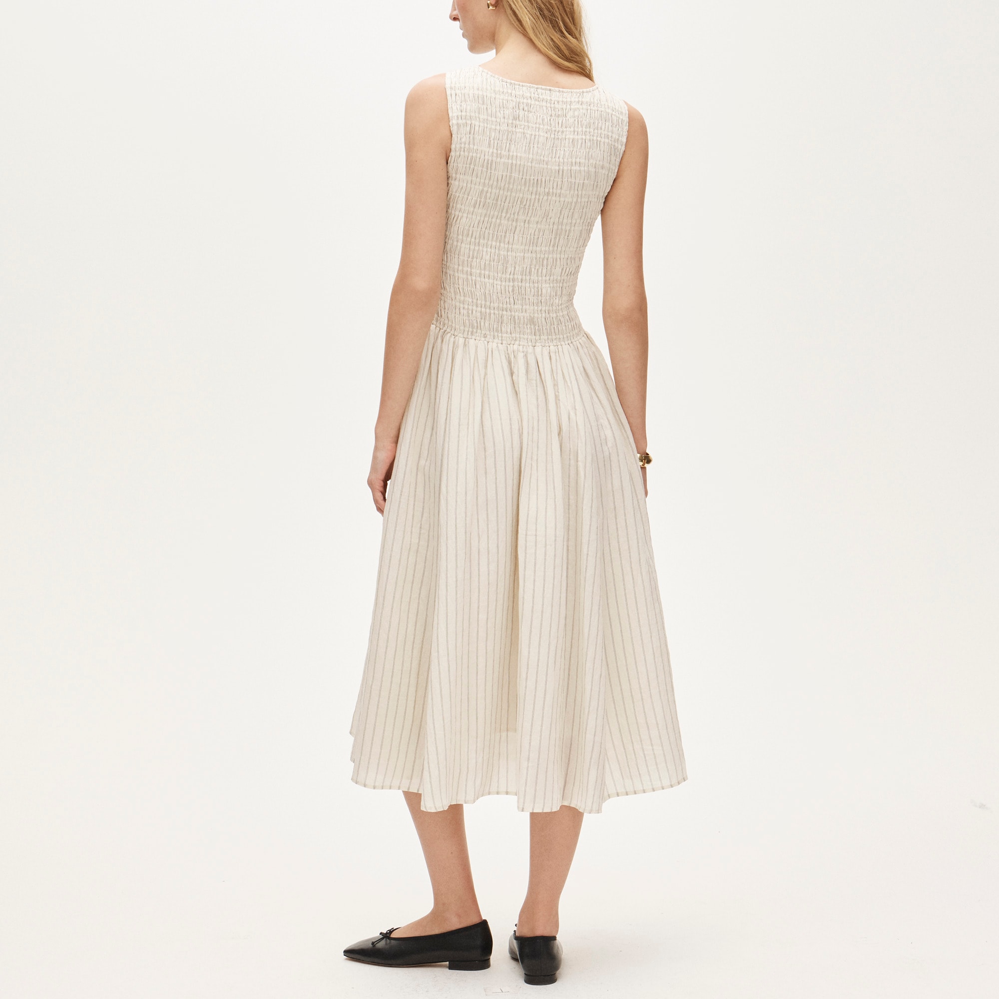 Smocked midi dress in stripe - image 4