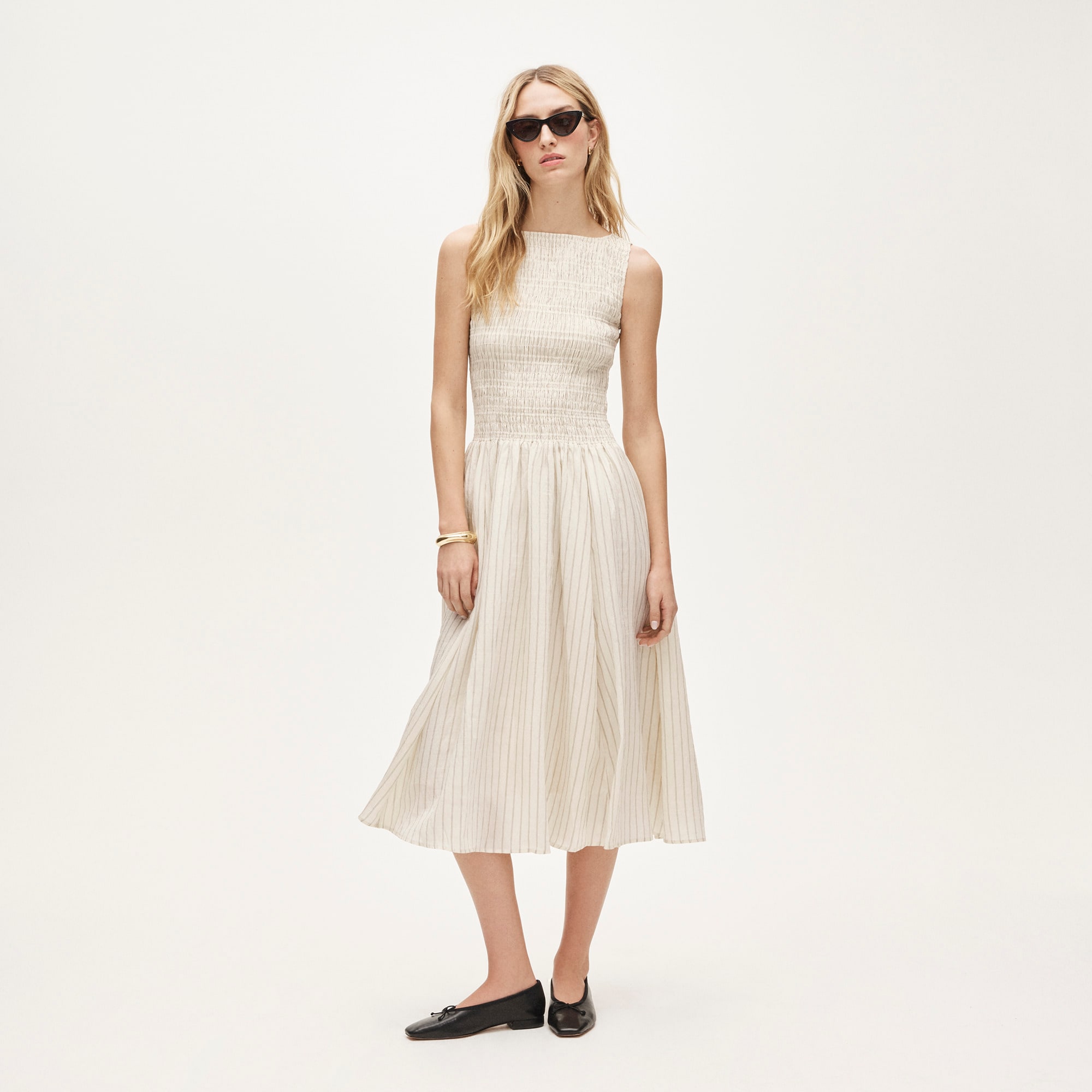 Smocked midi dress in stripe - image 2