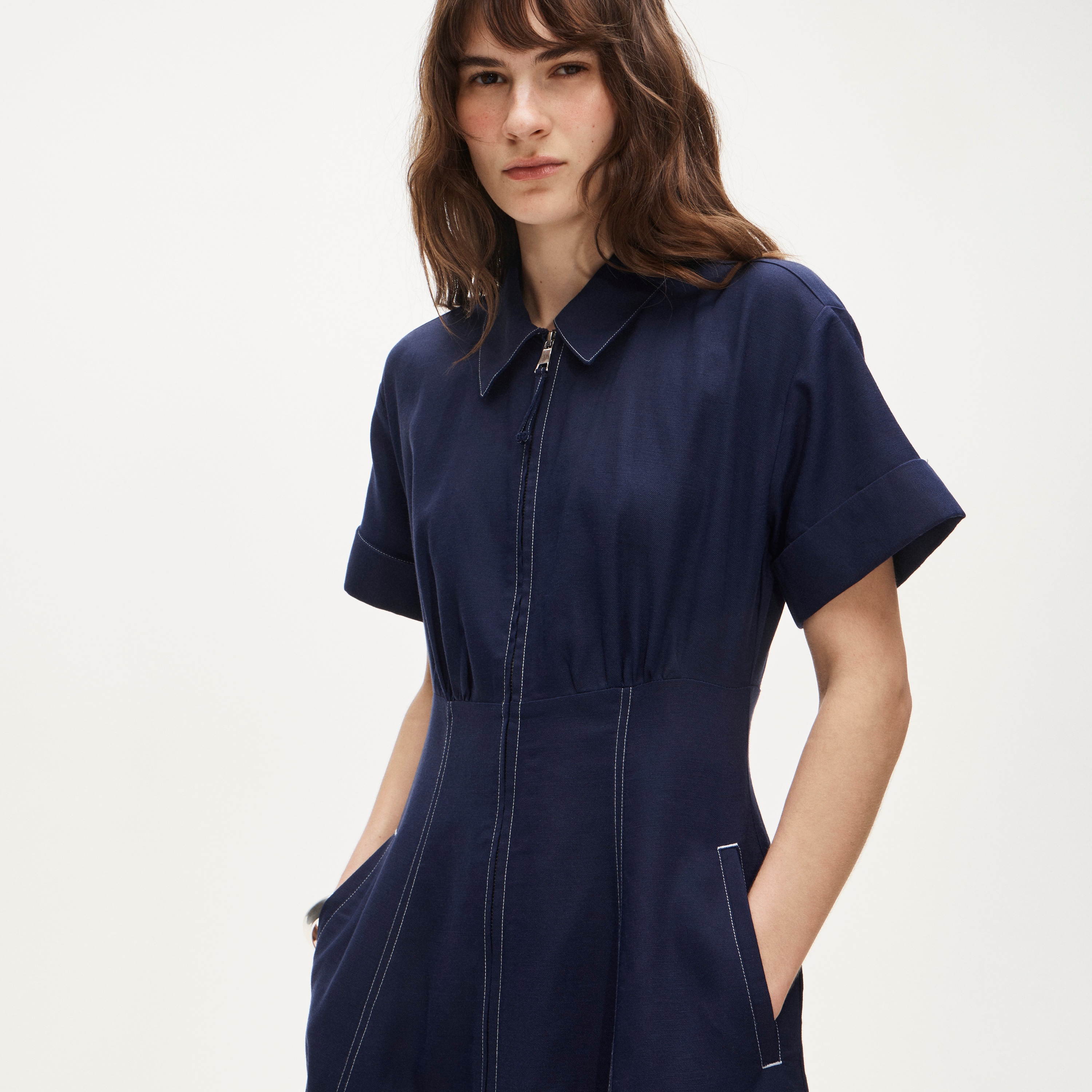 Zip-up shirt-dress in Gramercy linen blend
