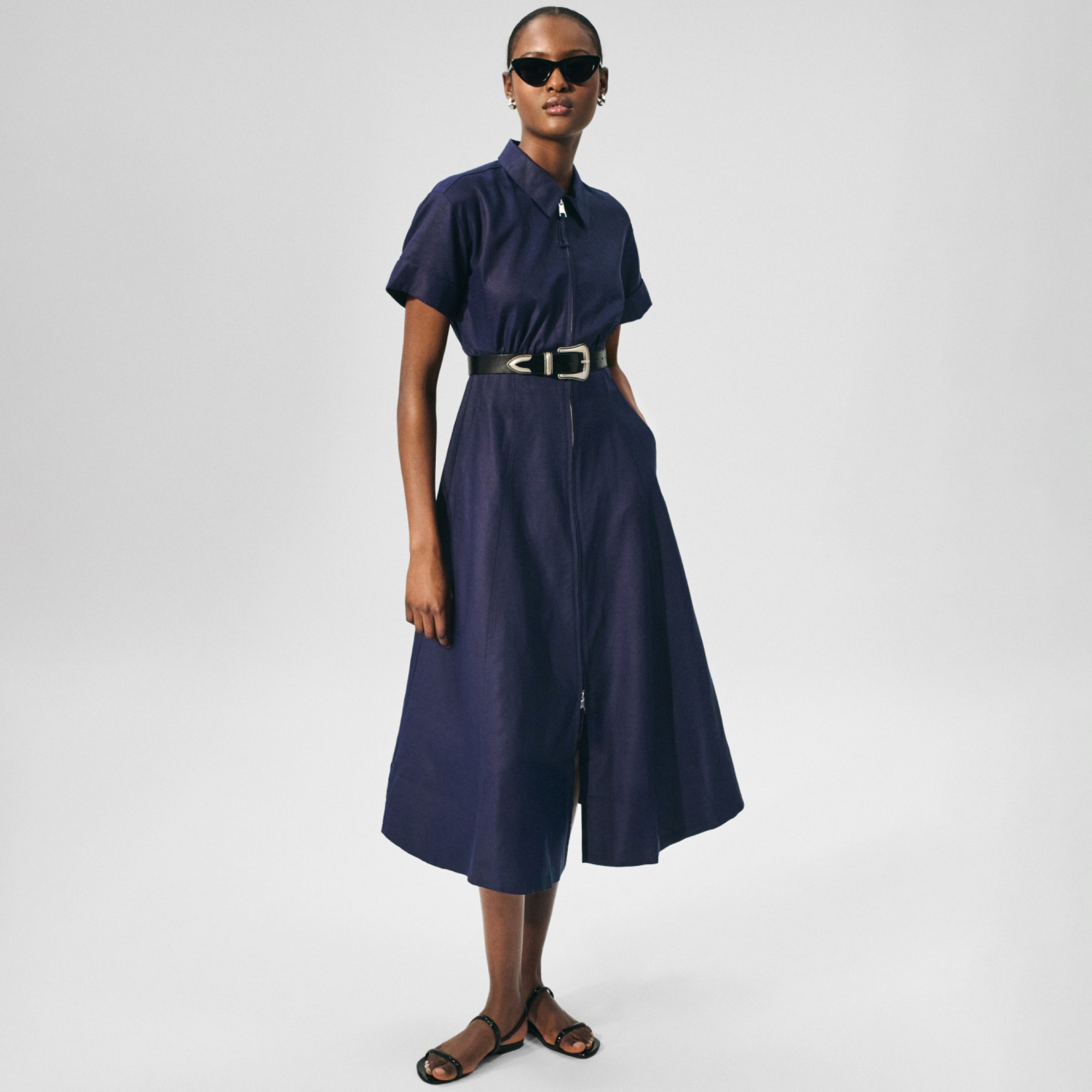 9SHOP EVERYDAY shirt DRESS ネイビー Zip-up Shirt-dress In Gramercy Linen Blend For Women | J.Crew