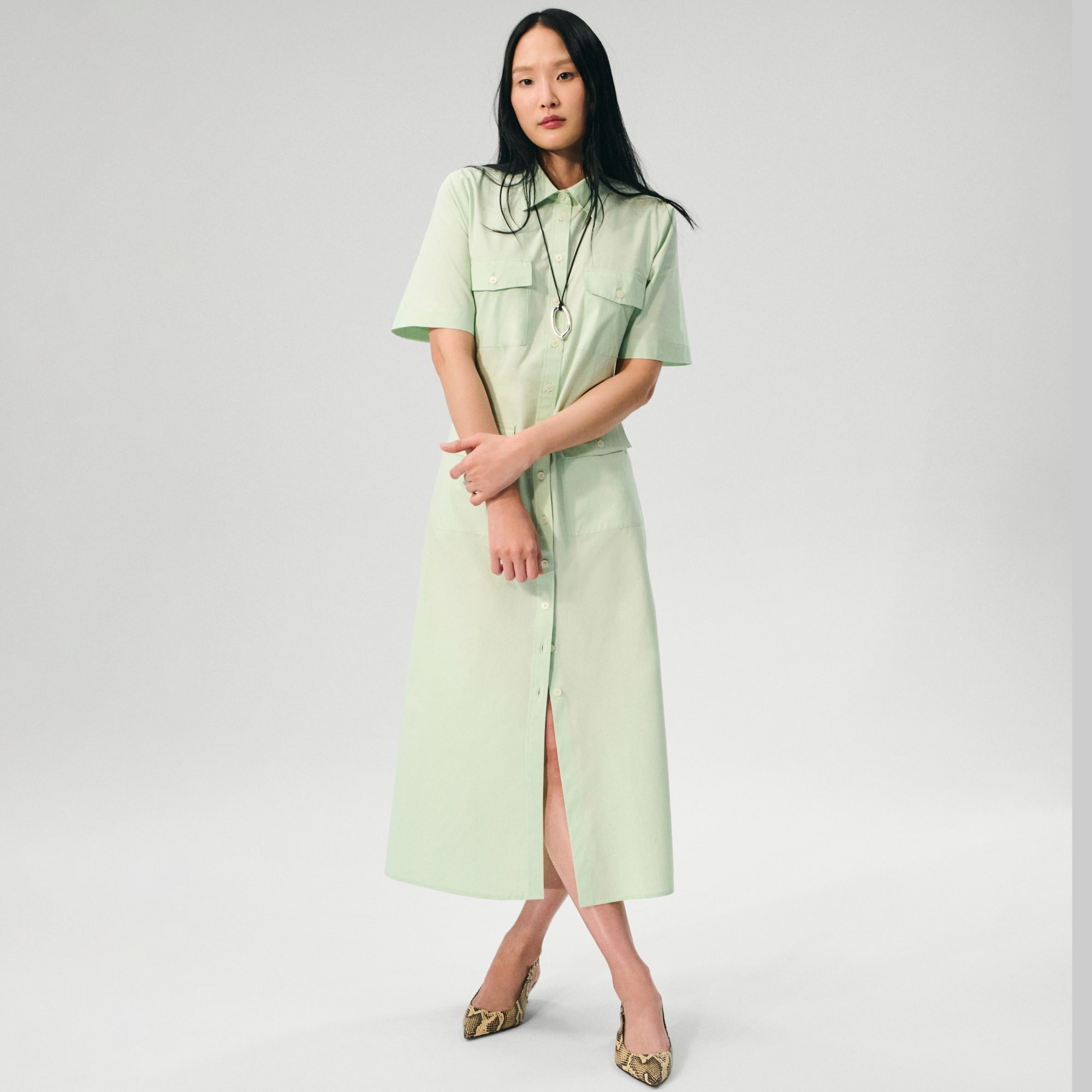 knee length dresses for ladies Long Sleeve Tiered Midi Shirt Dress