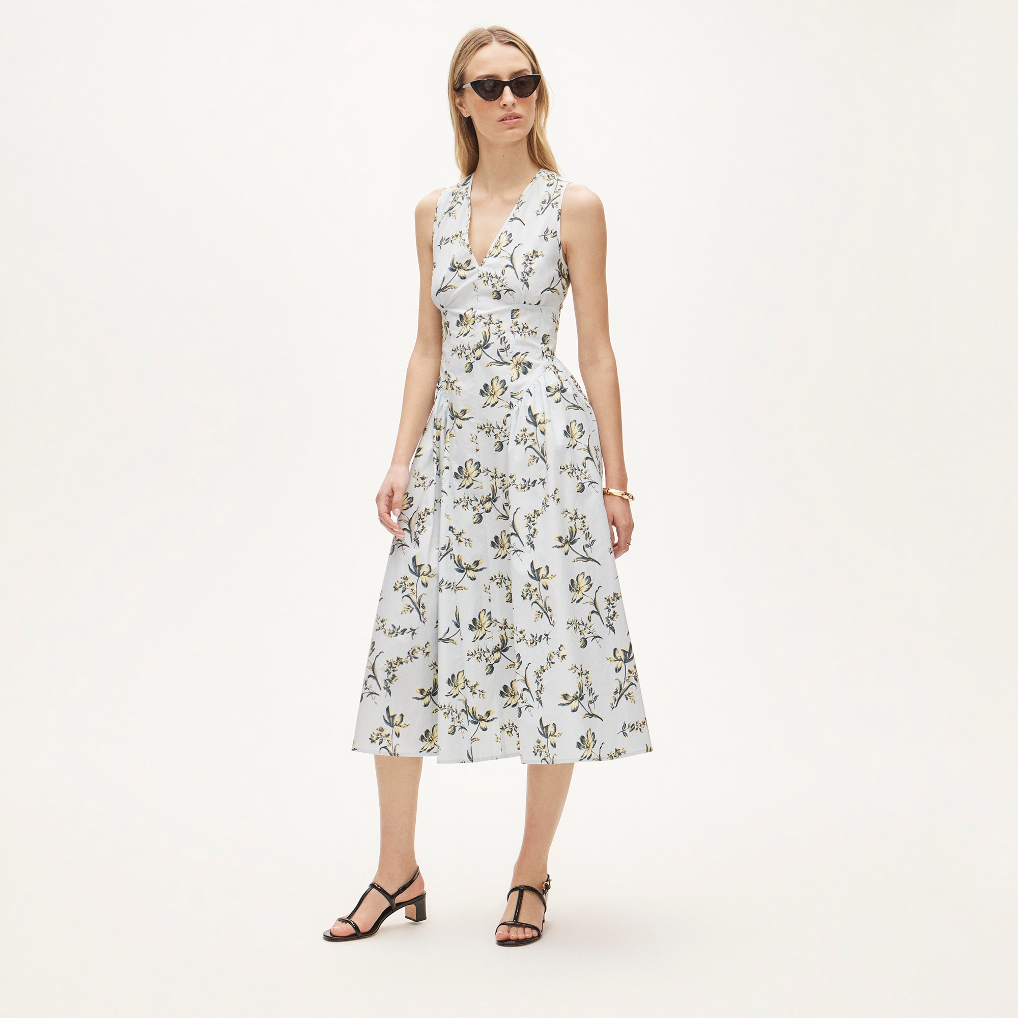 Petite V-neck dress in lotus-print cotton poplin - Other