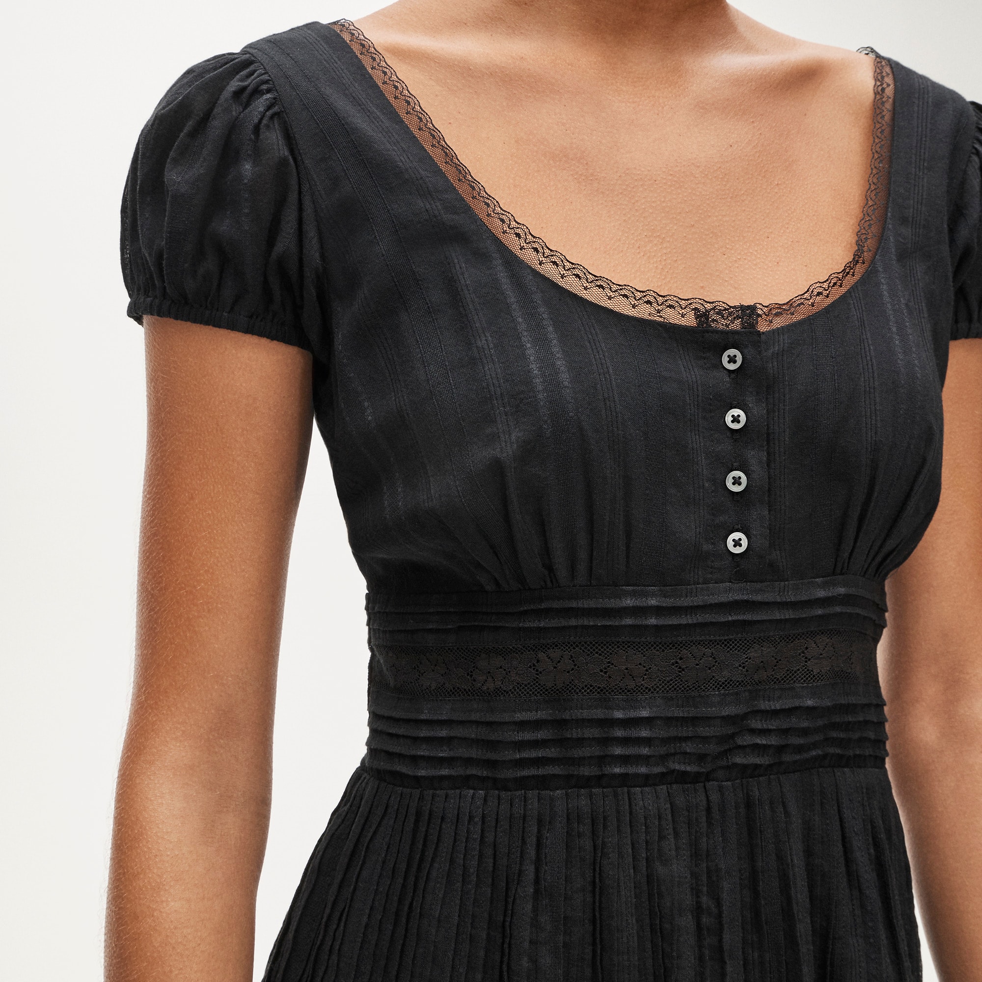 Lace-trim Pintuck Midi Dress In Cotton Dobby For Women | J.Crew