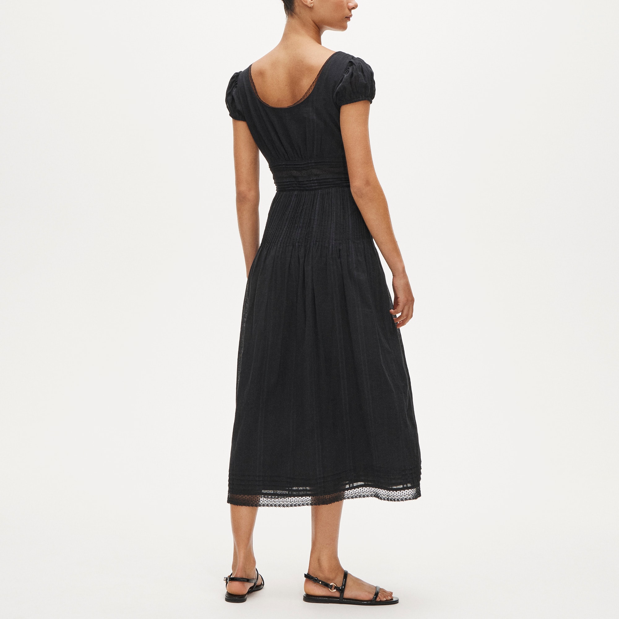 Lace-trim Pintuck Midi Dress In Cotton Dobby For Women | J.Crew