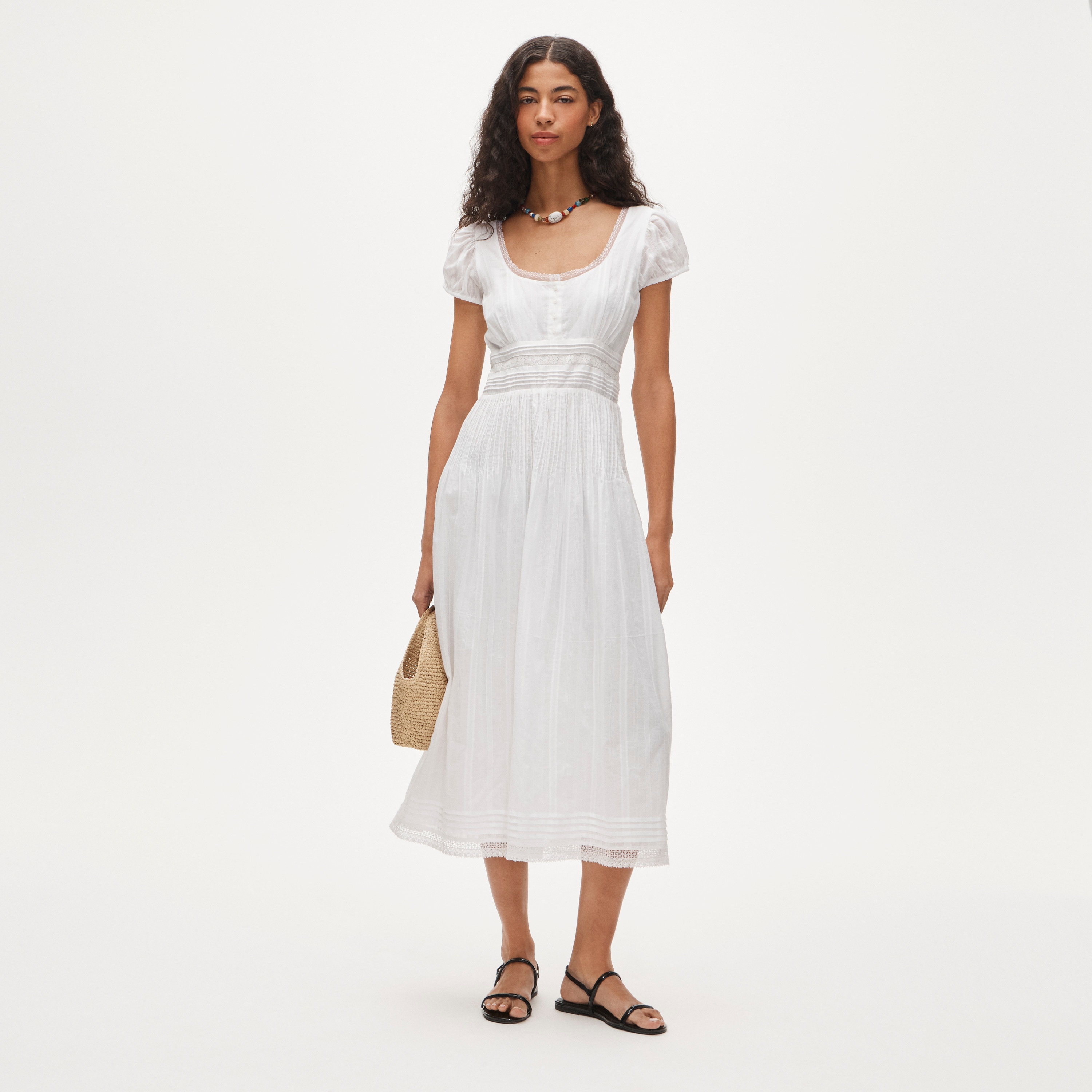 Lace-trim Pintuck Midi Dress In Cotton Dobby For Women | J.Crew
