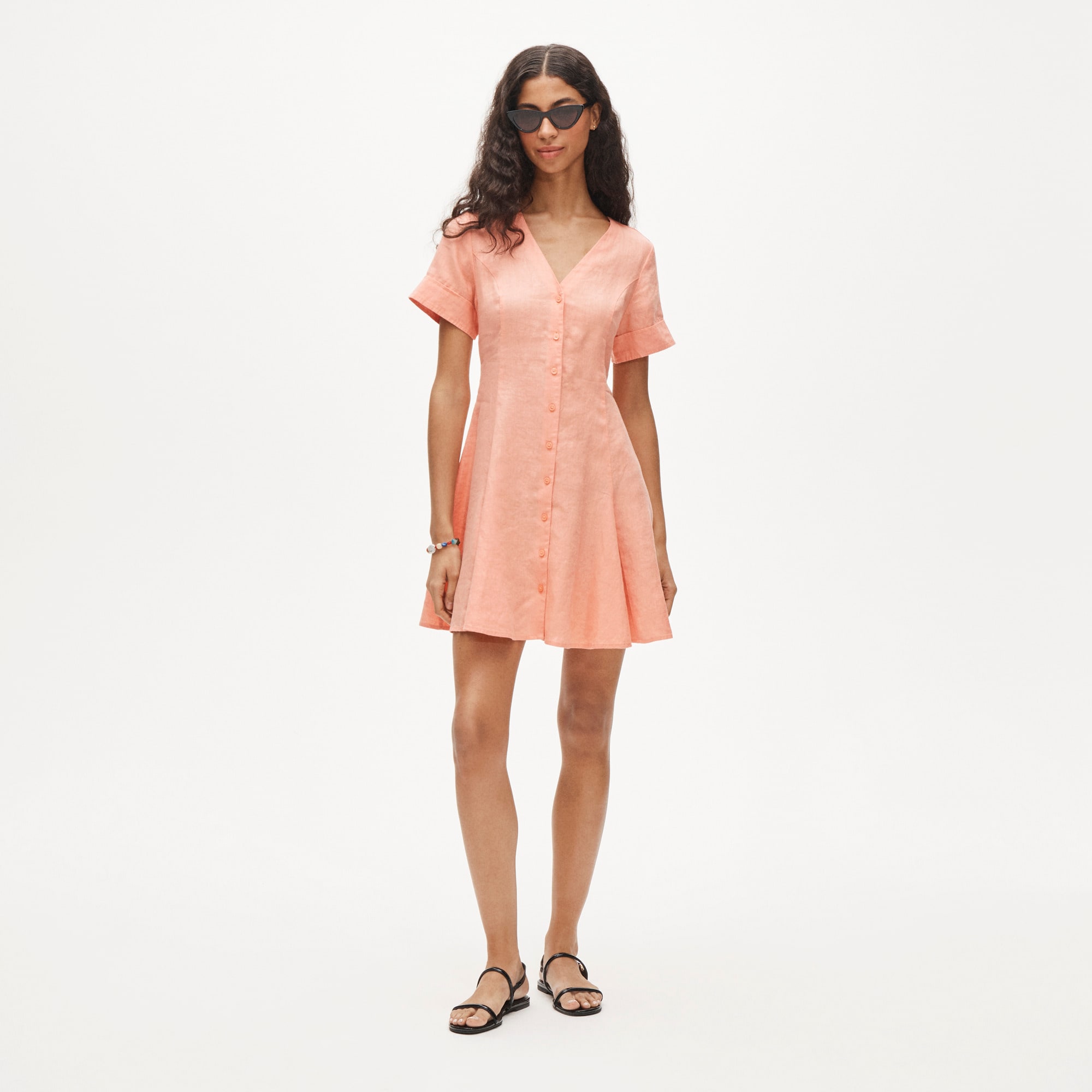  Short-sleeve mini dress in linen