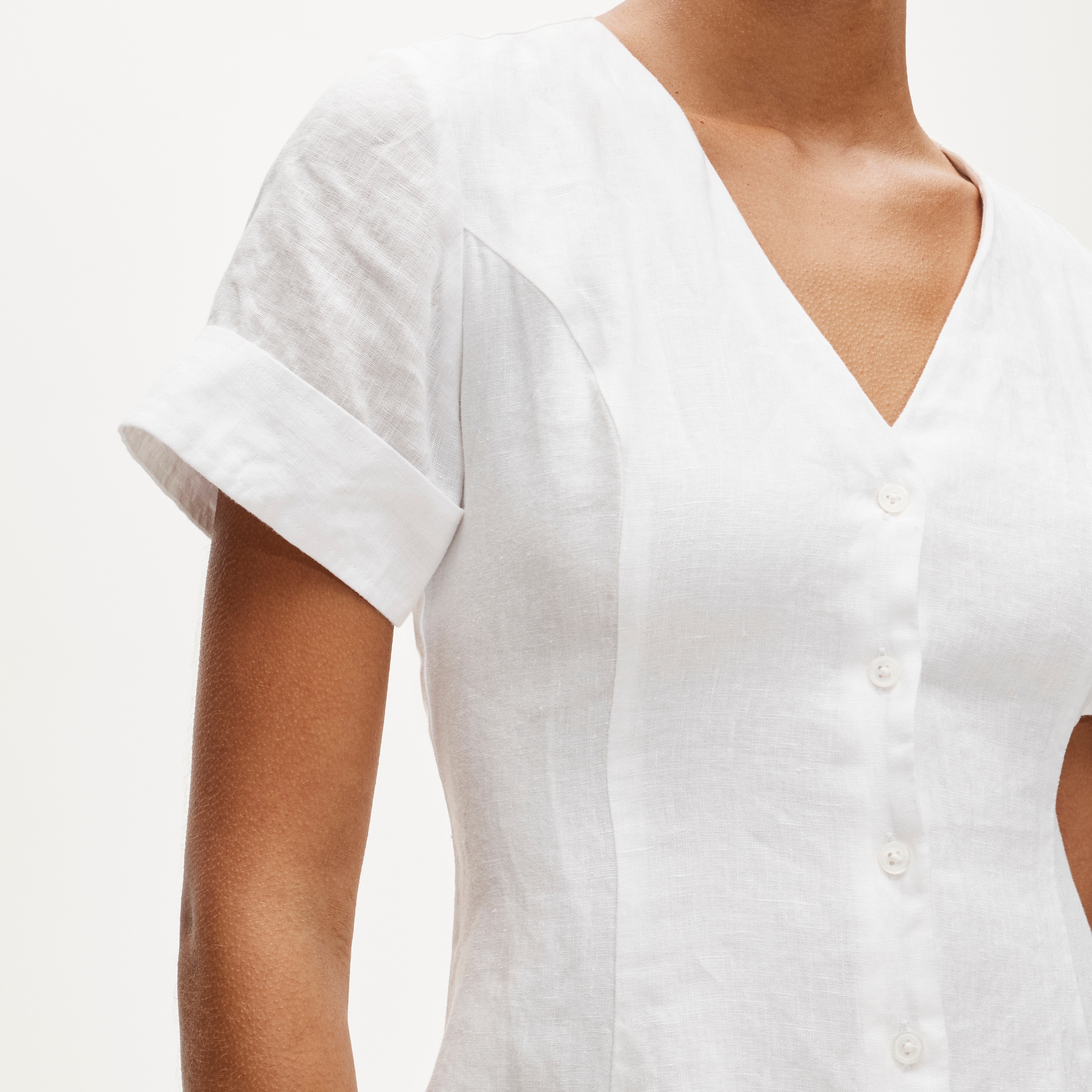 Short-sleeve mini dress in linen - image 3