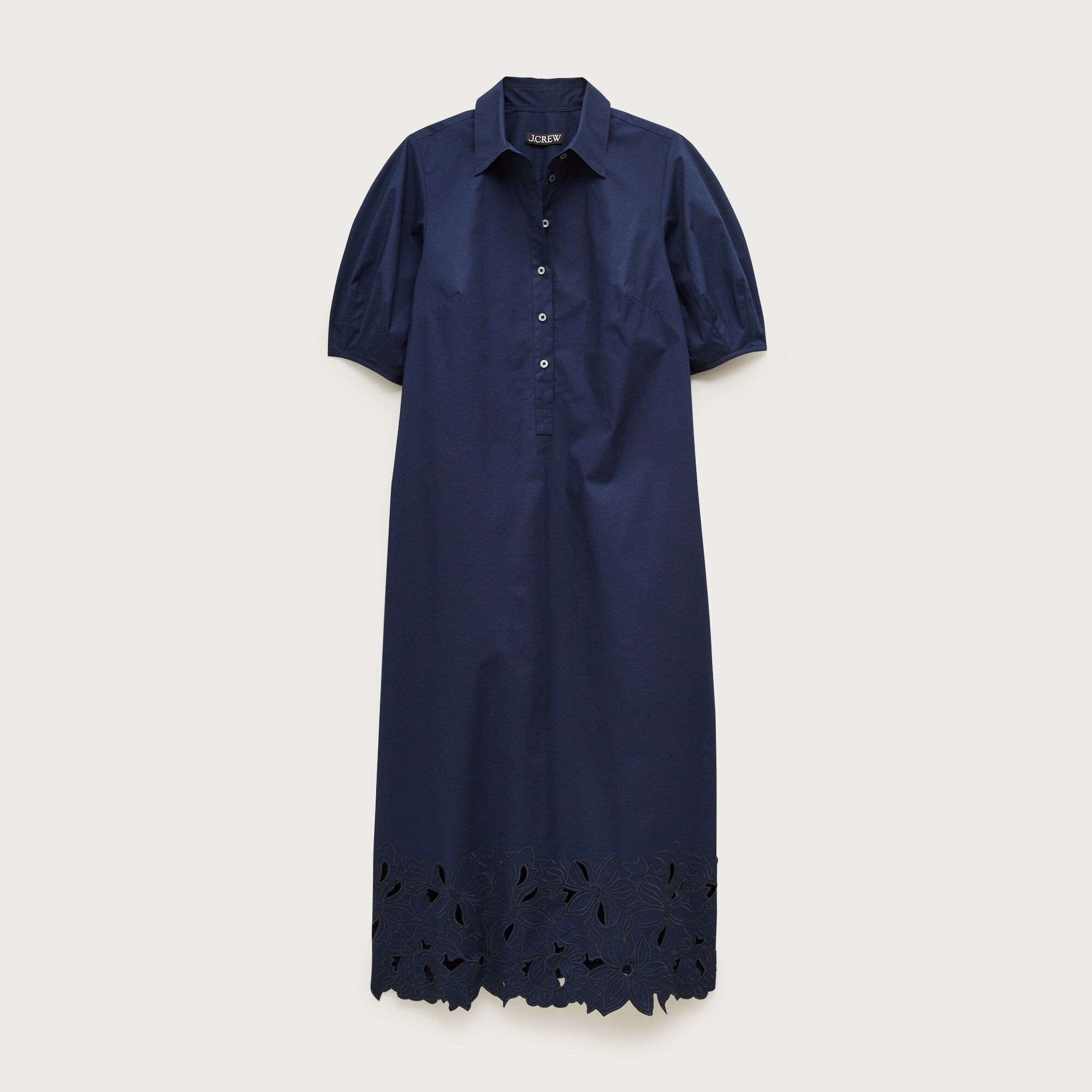 Embroidered shirt-dress in cotton poplin