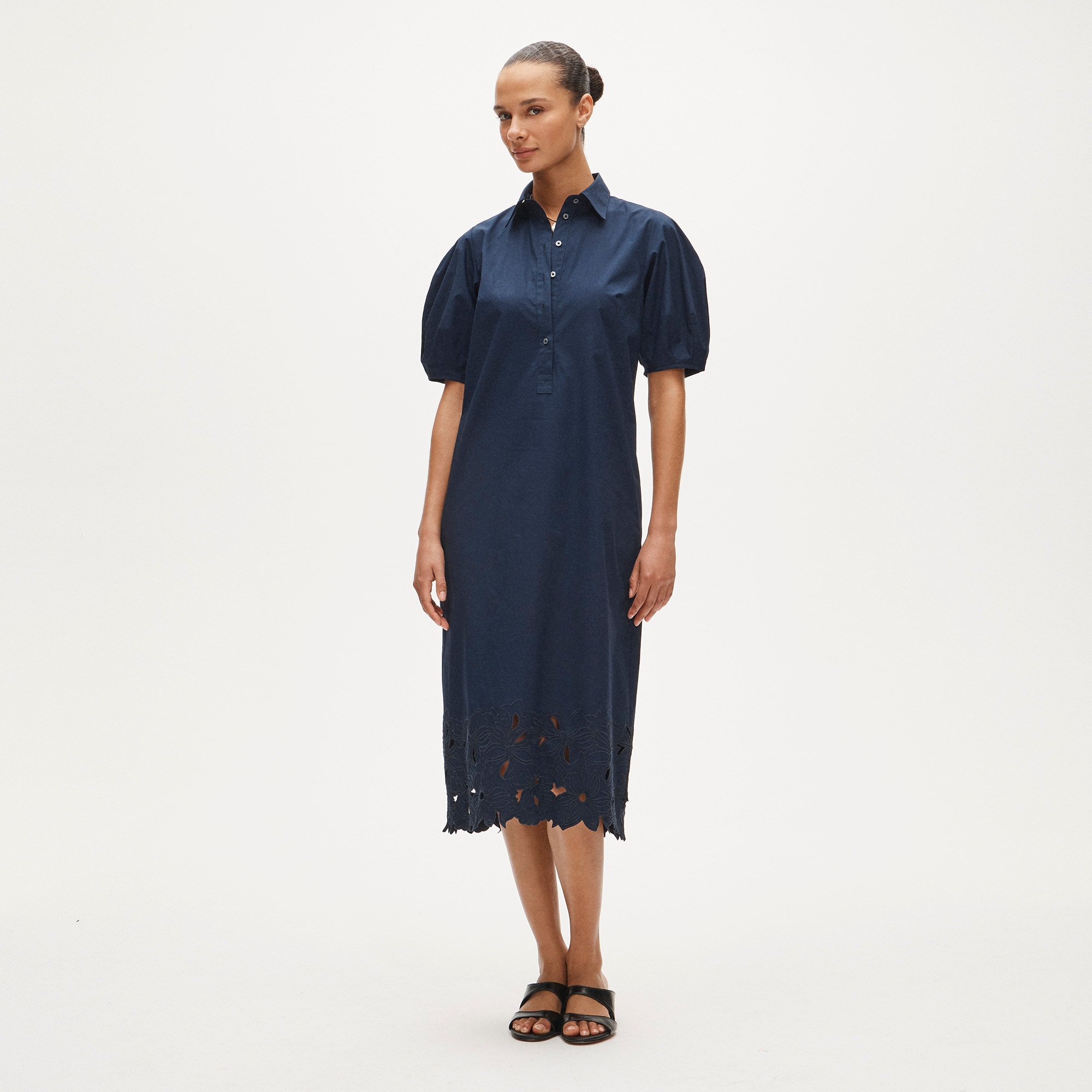 Embroidered shirt-dress in cotton poplin