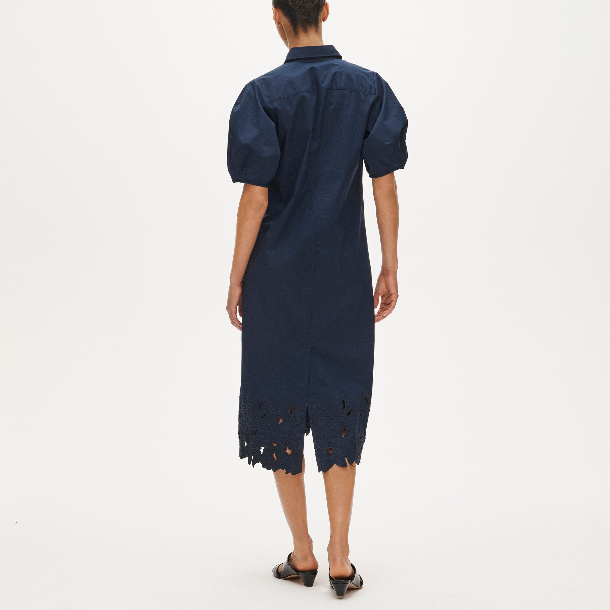 Embroidered shirt-dress in cotton poplin