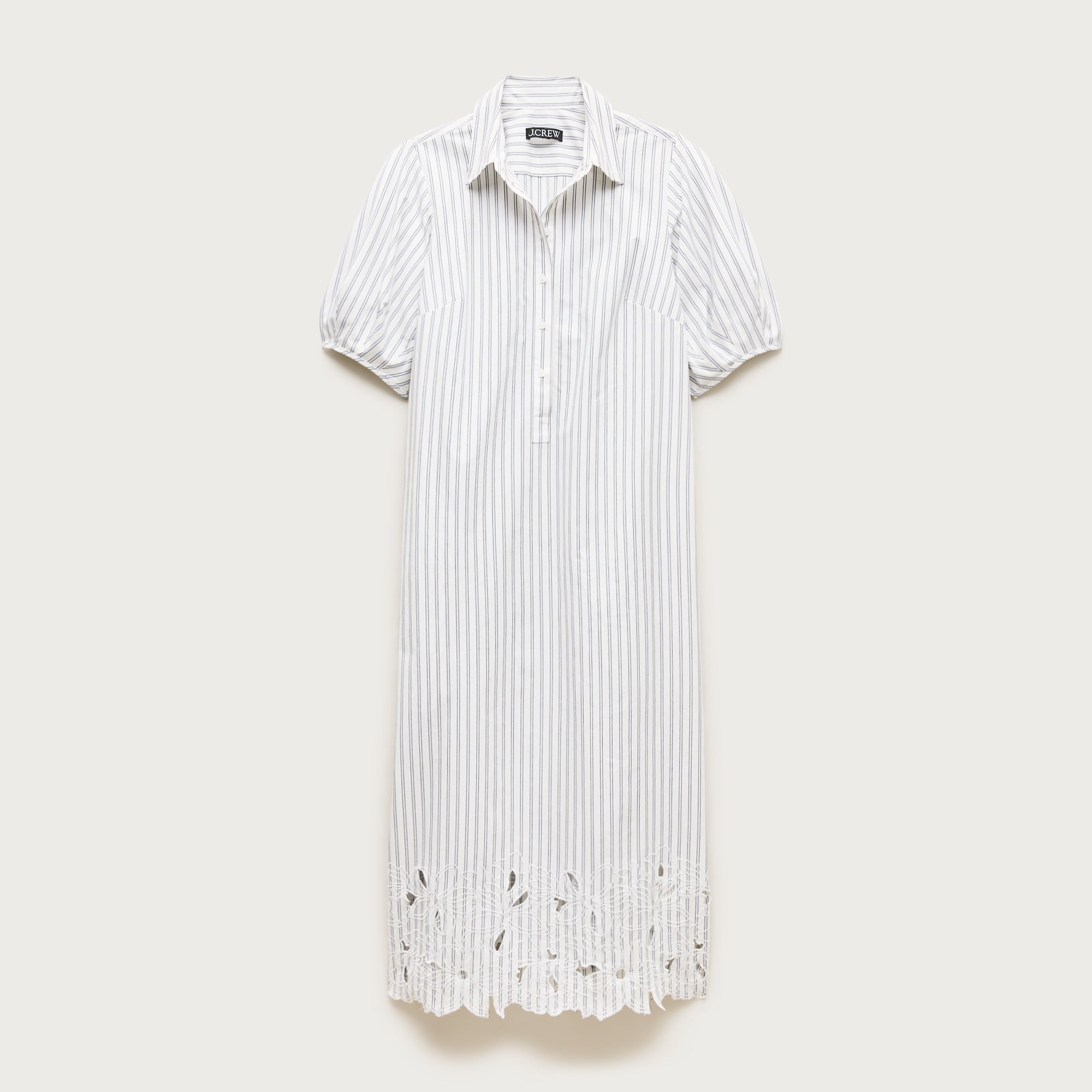 Embroidered shirt-dress in striped cotton poplin