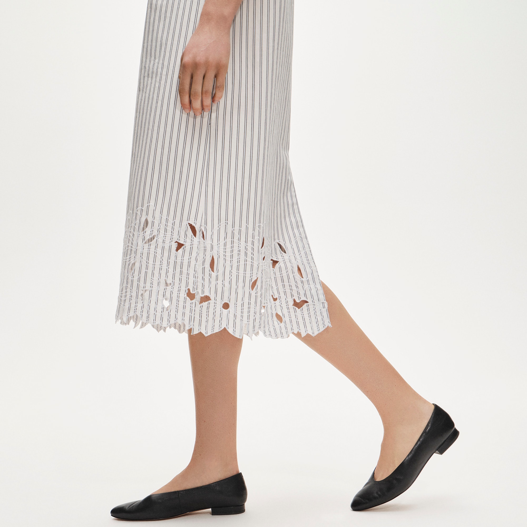 Embroidered shirt-dress in striped cotton poplin