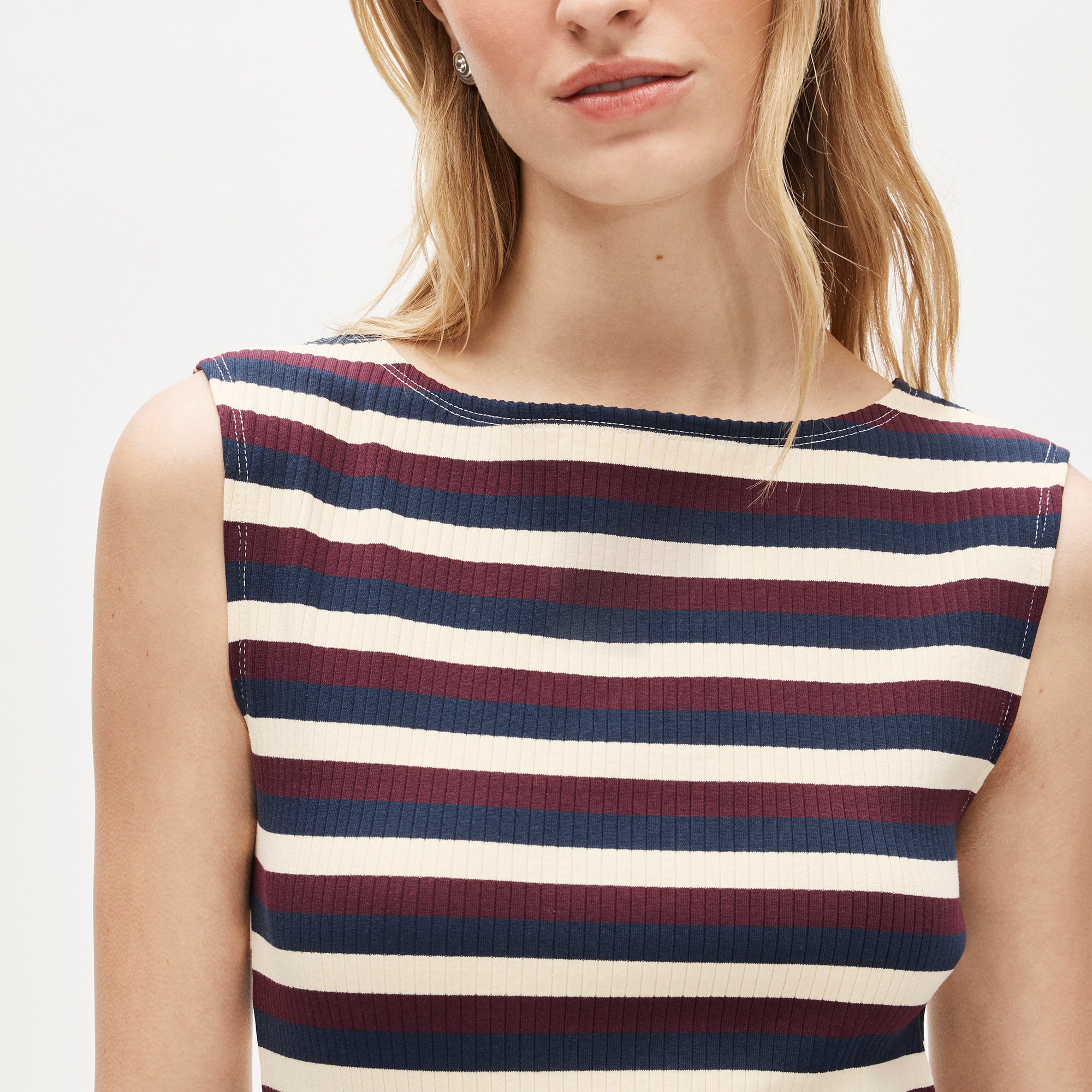 Knit boatneck midi dress in stripe