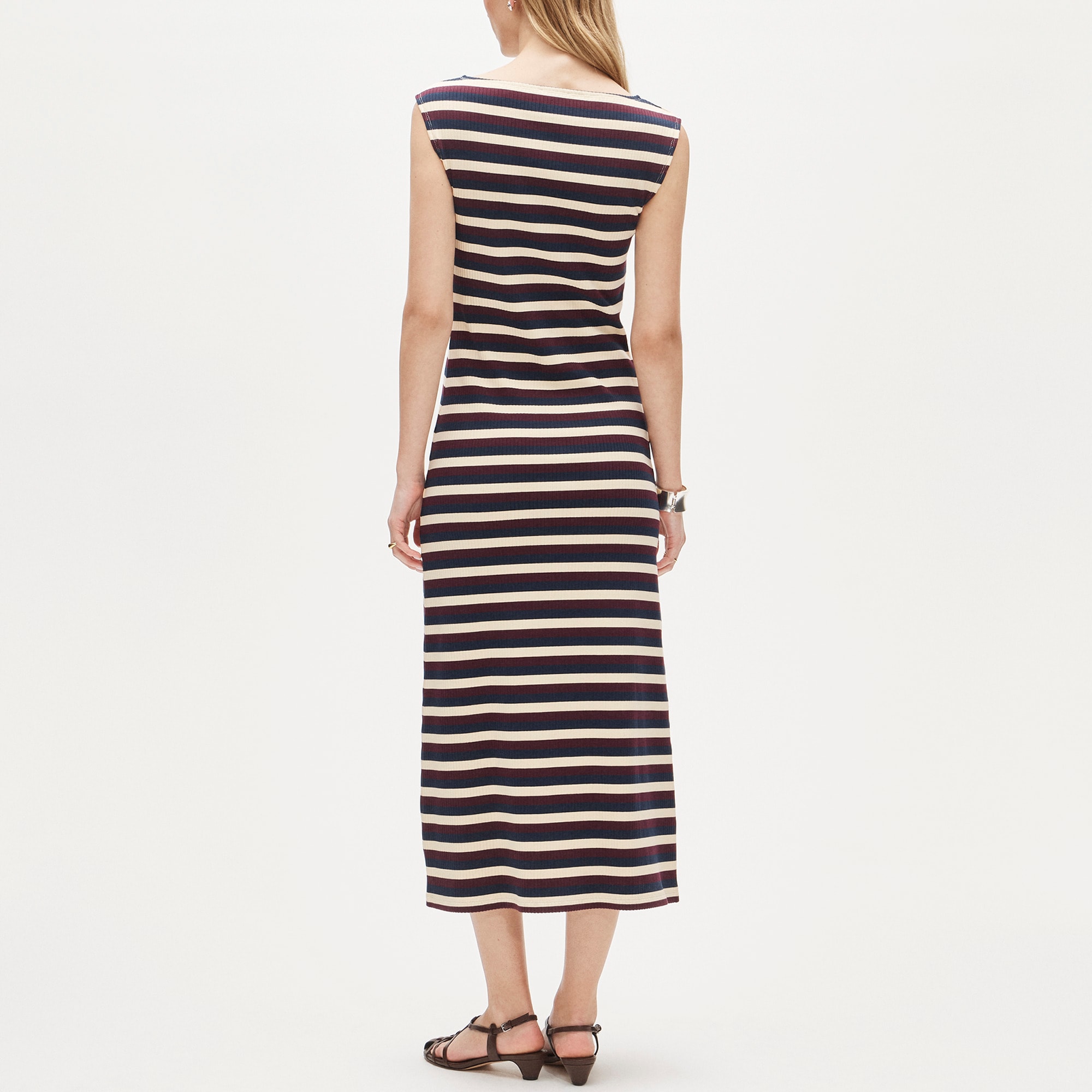 Knit boatneck midi dress in stripe