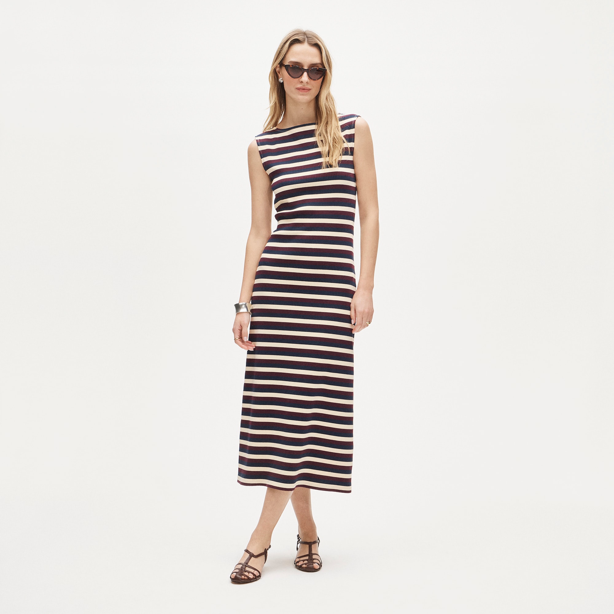Knit boatneck midi dress in stripe