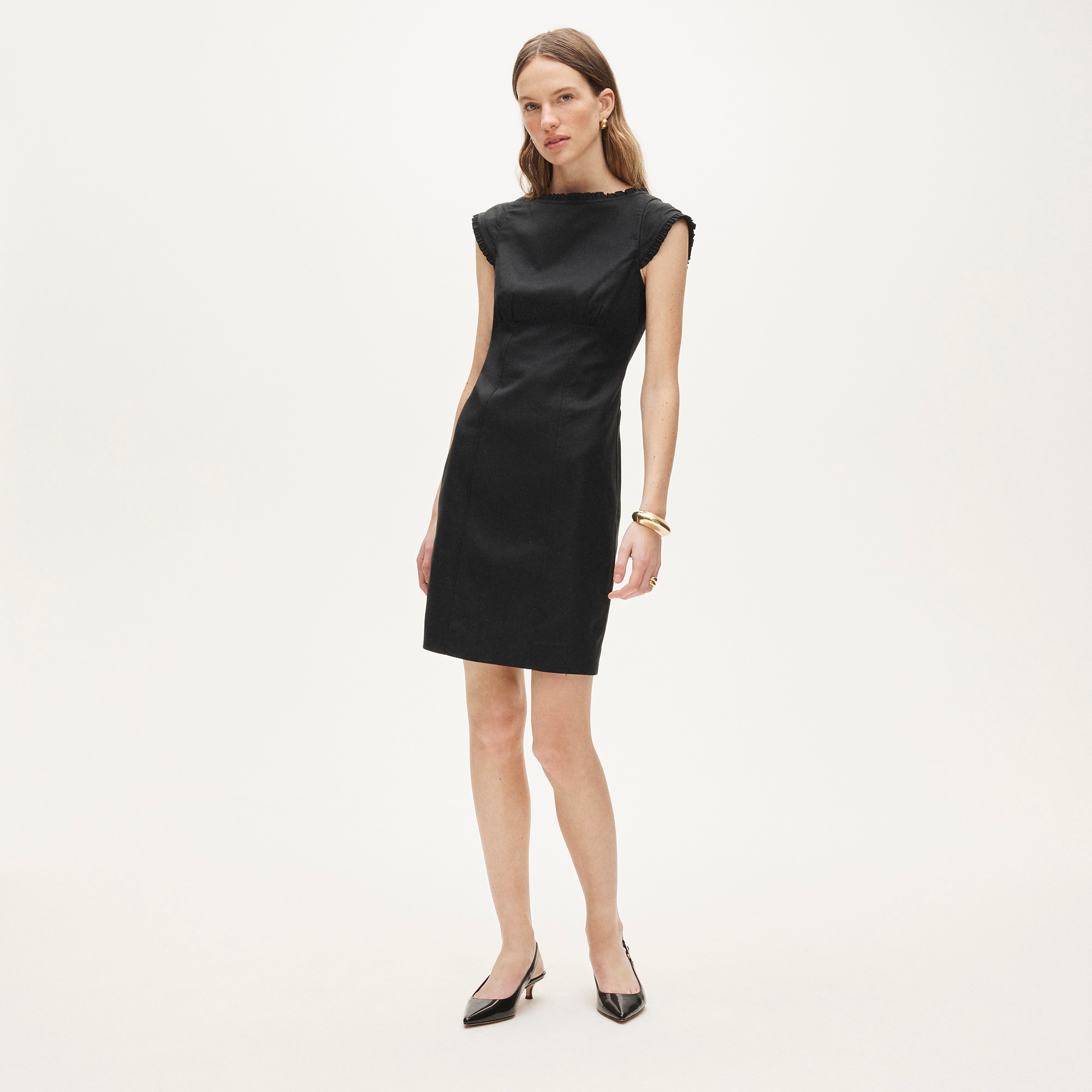 Petite lettuce-trim dress in Gramercy linen blend - Black