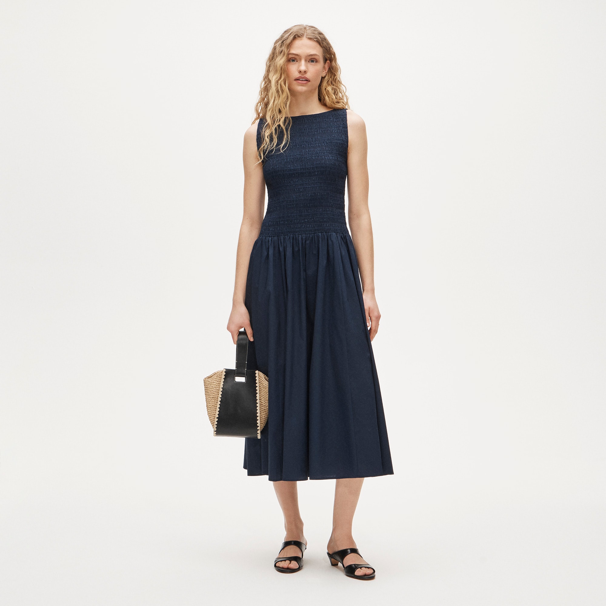 Petite Lina smocked midi dress - Navy