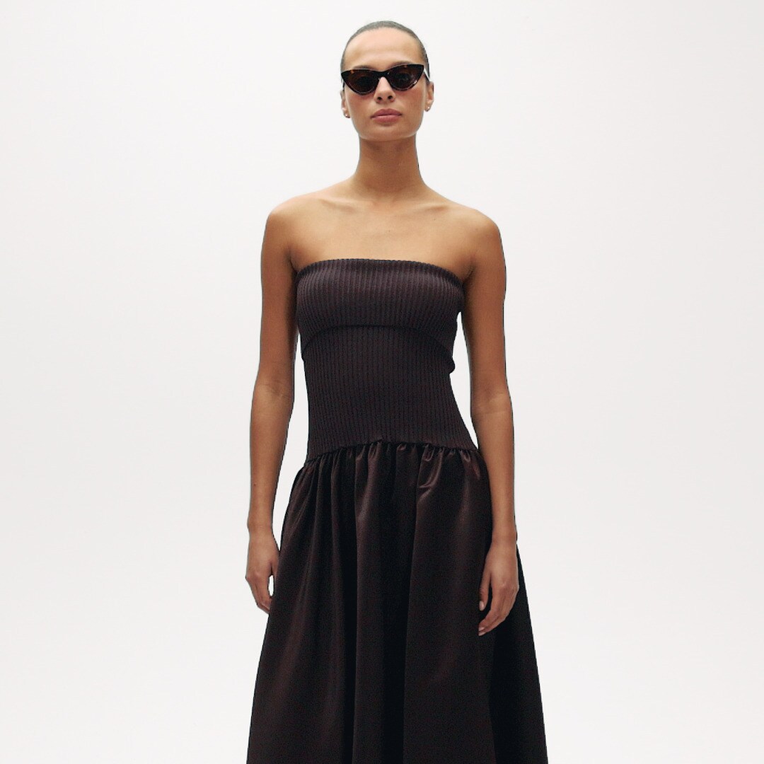 Collection foldover mixy dress in duchesse satin