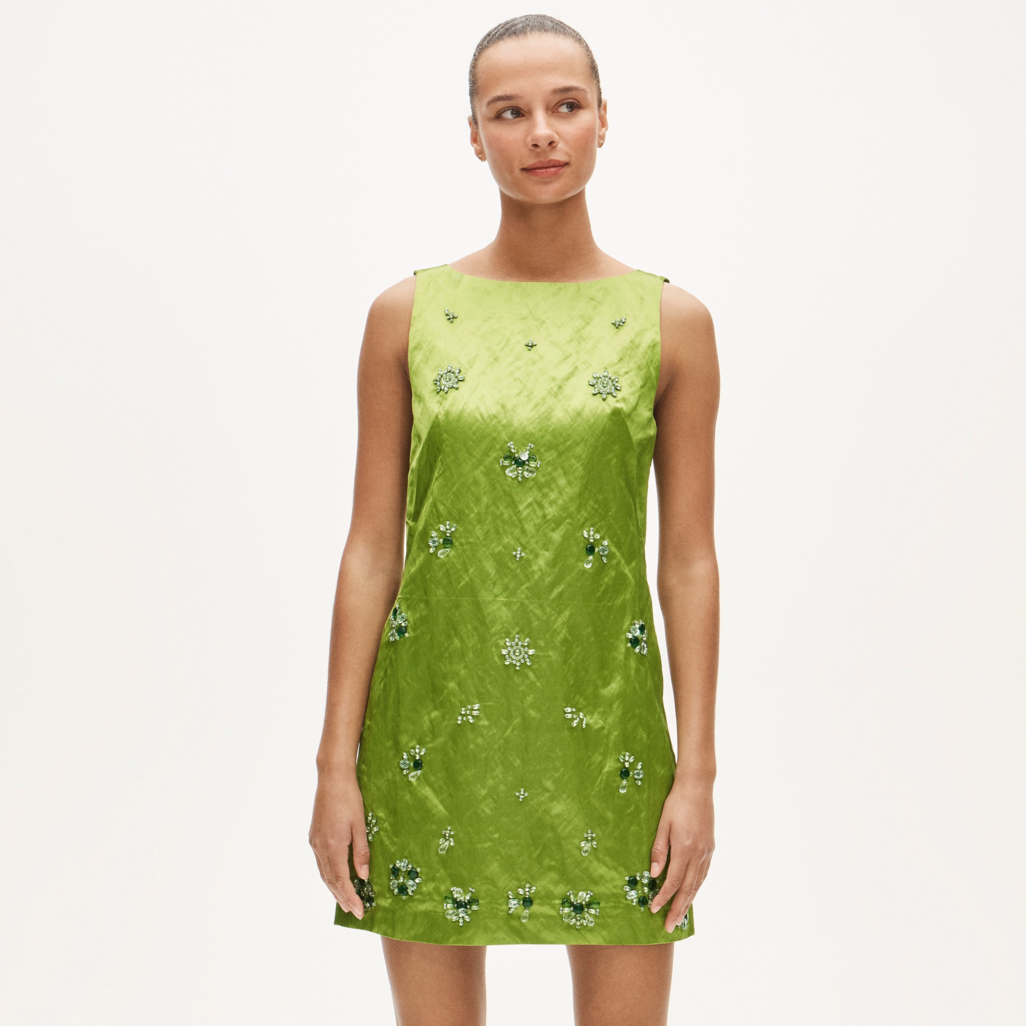 Collection embellished shift dress in memory satin